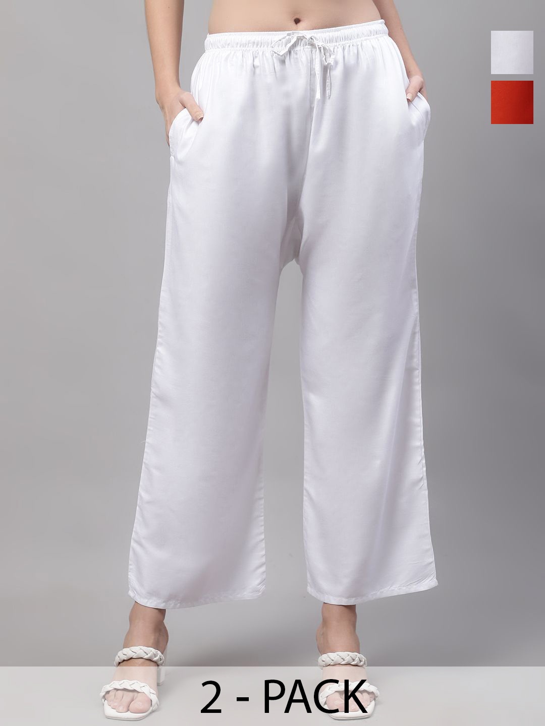 

Jinfo Women Pack of 2 Solid Knitted Ethnic Palazzos, White