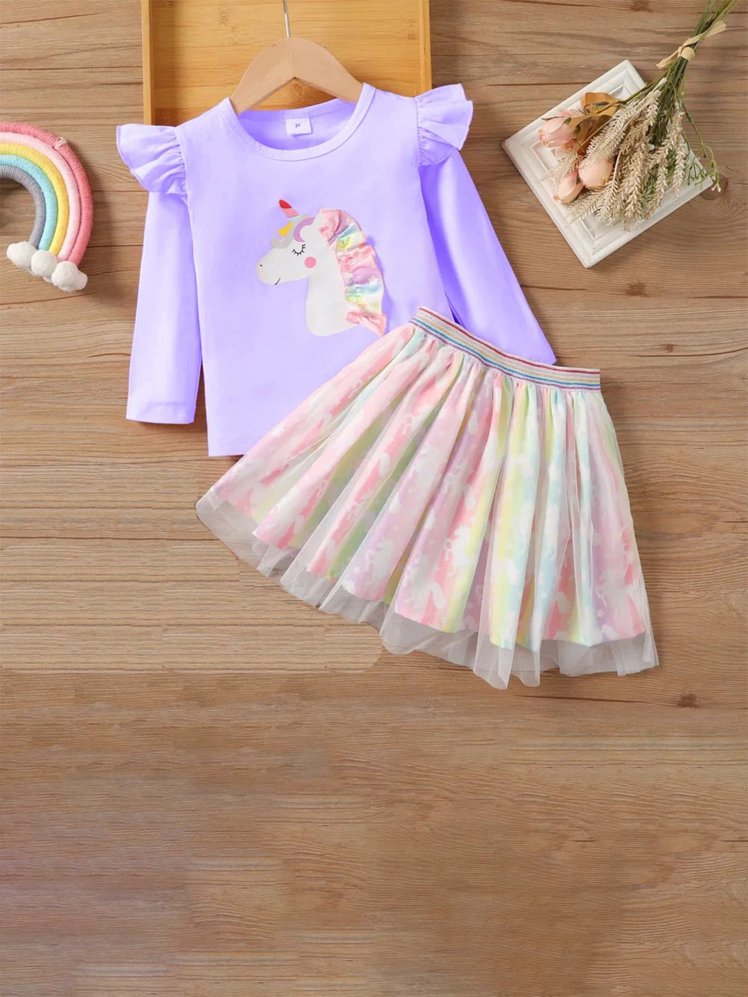 

BAESD Girls Printed Top with Skirt, Purple