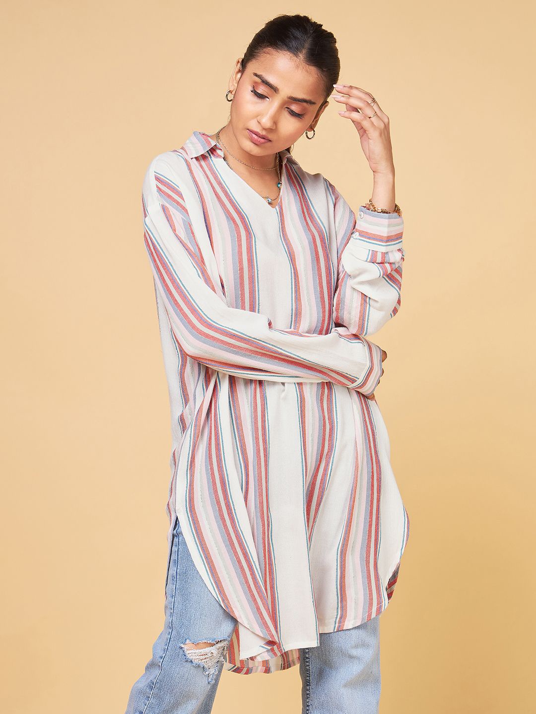

Saaki Women Comfort Opaque Striped Casual Shirt, Multi