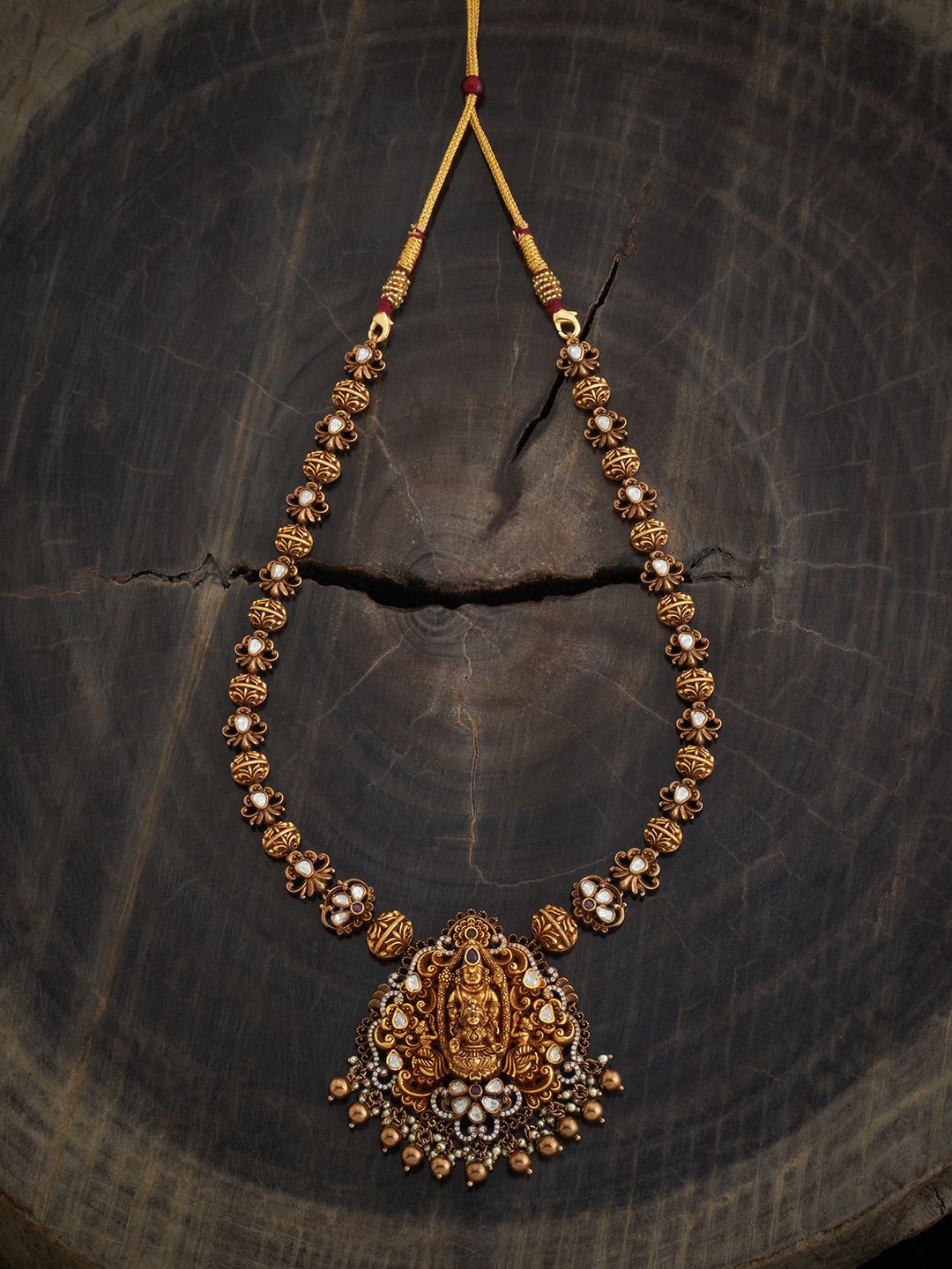 

Kushal's Fashion Jewellery 92.5 Pure Silver Gold-Plated Temple Necklace