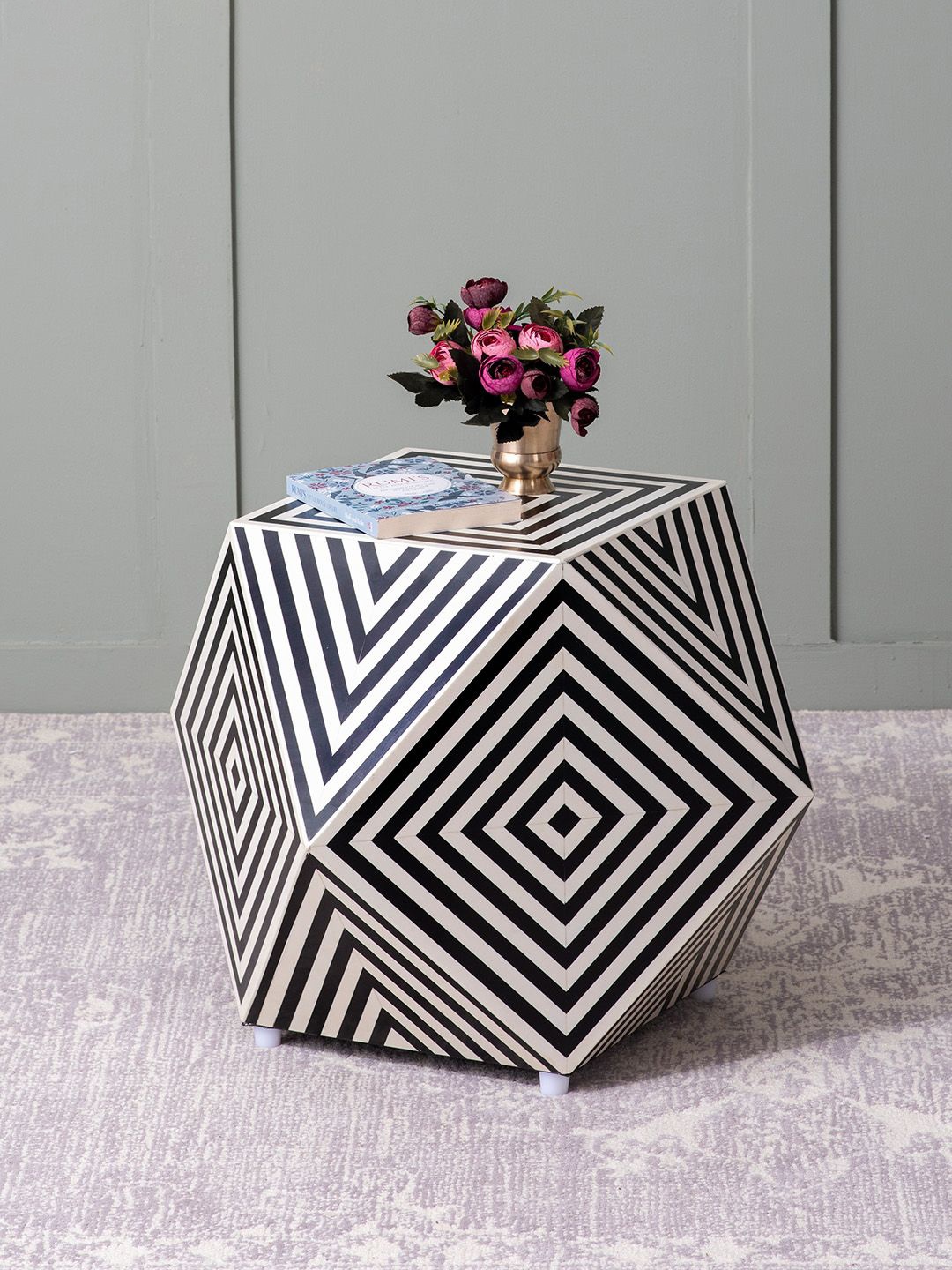 

nestroots Black & White Printed Wooden Side Table