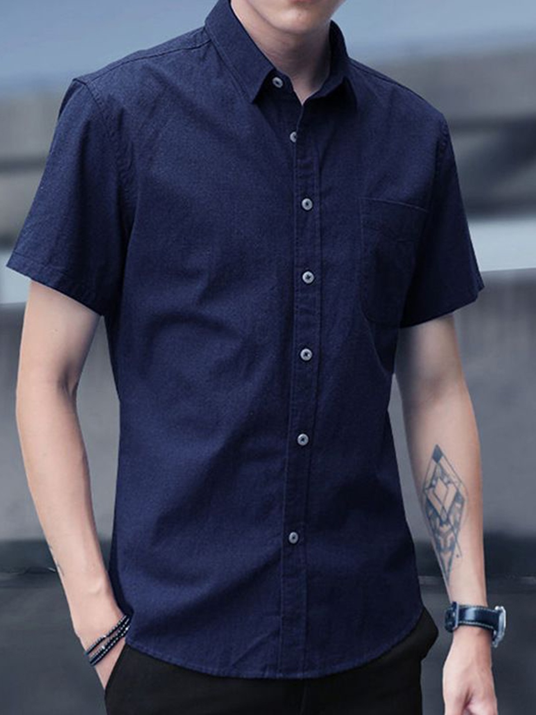 

StyleCast Men Slim Fit Opaque Casual Shirt, Navy blue
