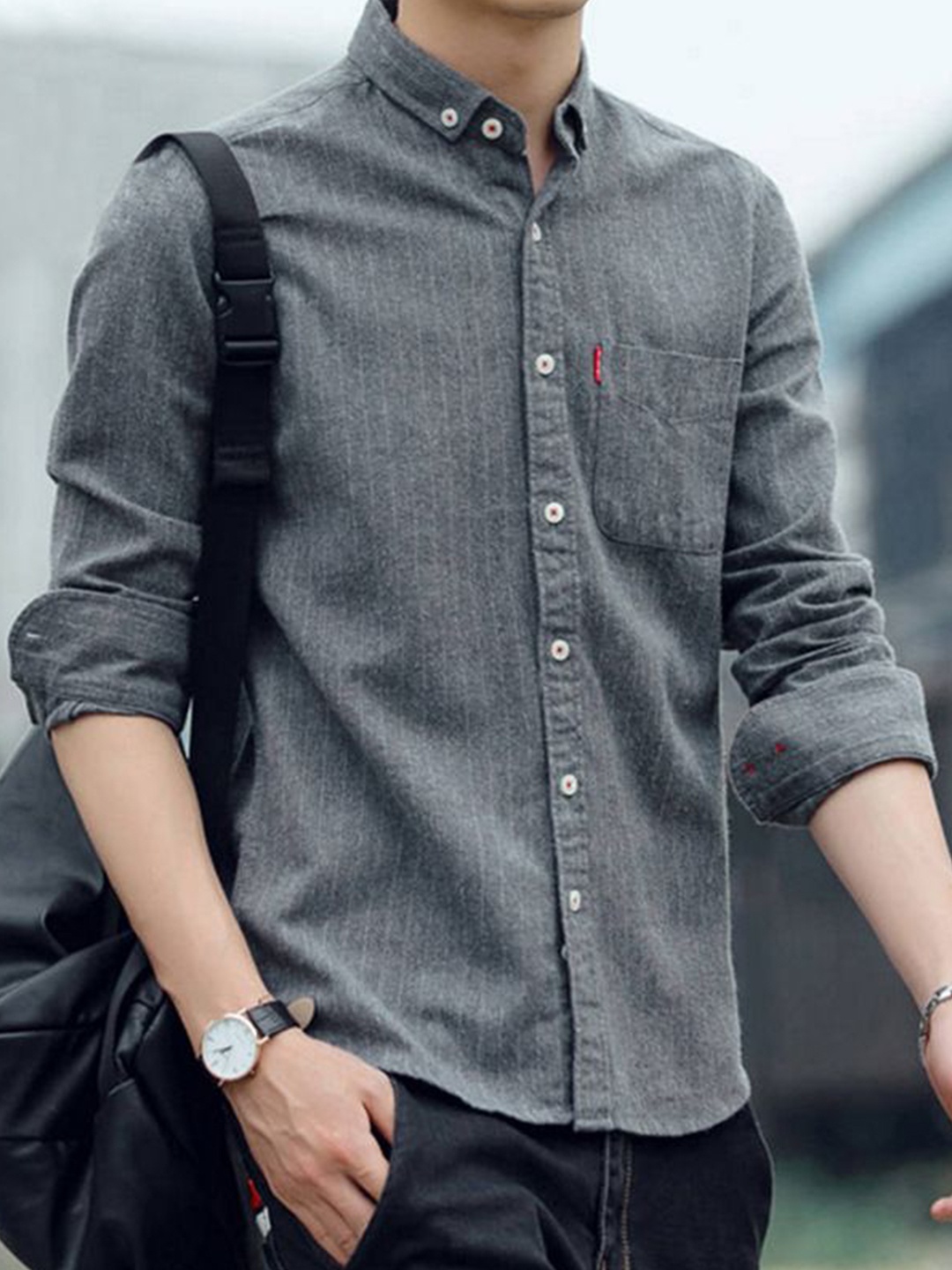 

StyleCast Men Slim Fit Faded Opaque Faded Casual Shirt, Grey