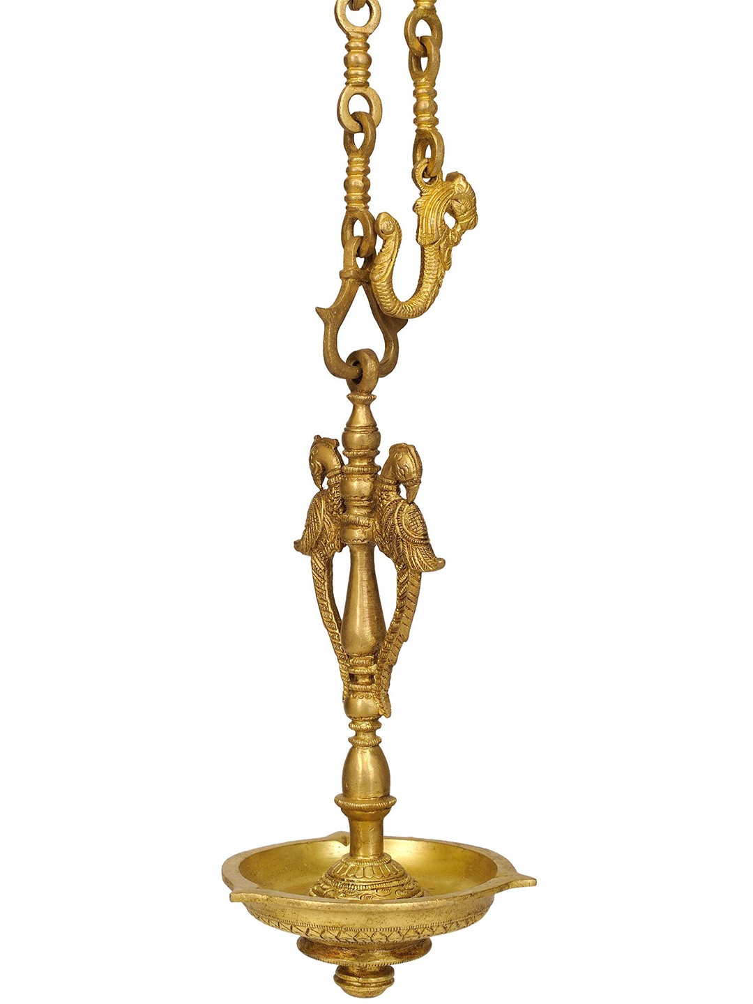 

Exotic India 11" Brass Peacock Hanging Lamp, Gold