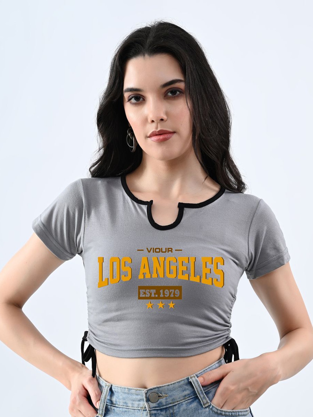 

CLAFOUTIS Print Cotton Crop Top, Grey
