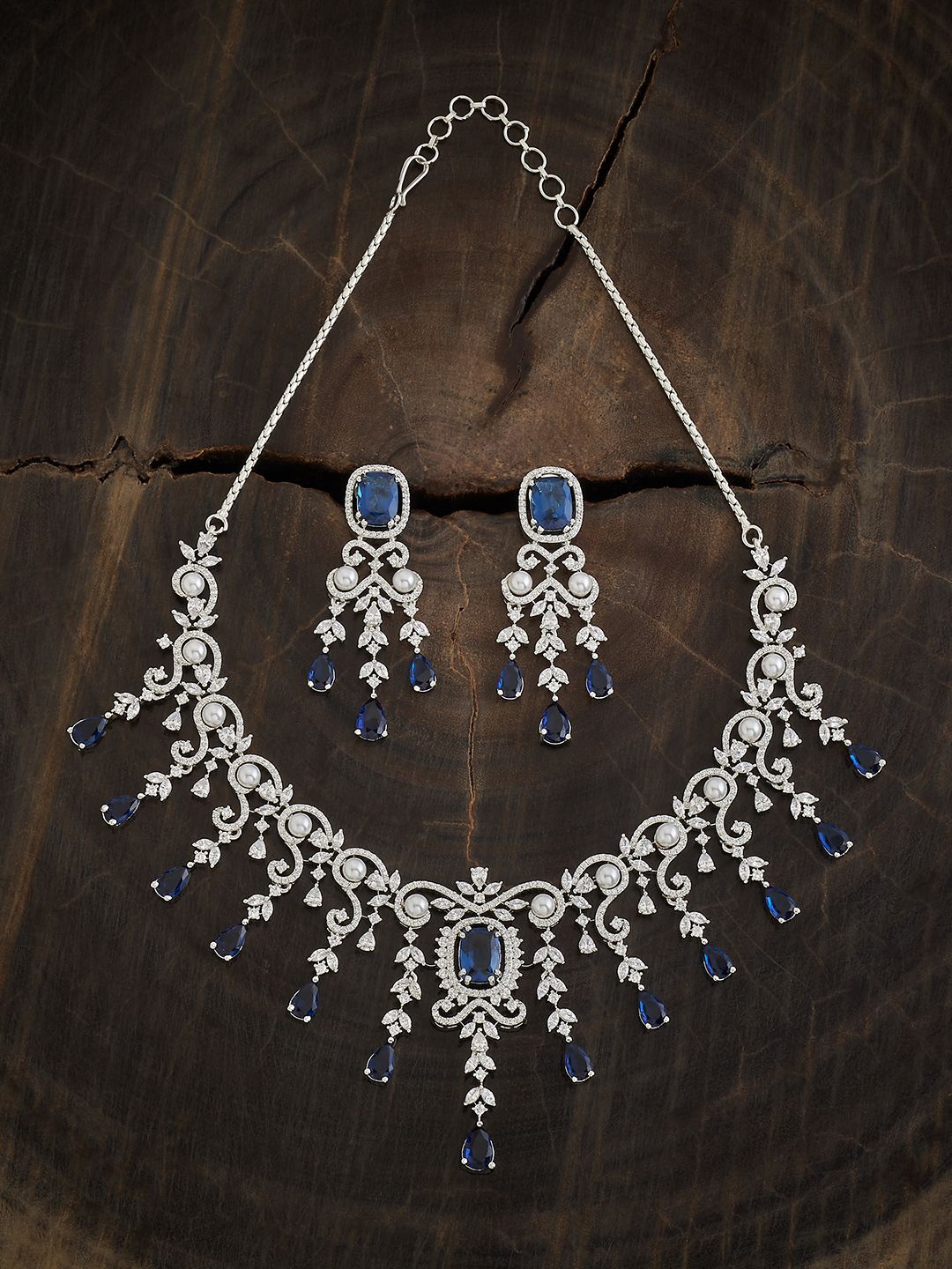

Kushal's Fashion Rhodium-Plated Cubic Zirconia Studded Jewellery Set, Silver