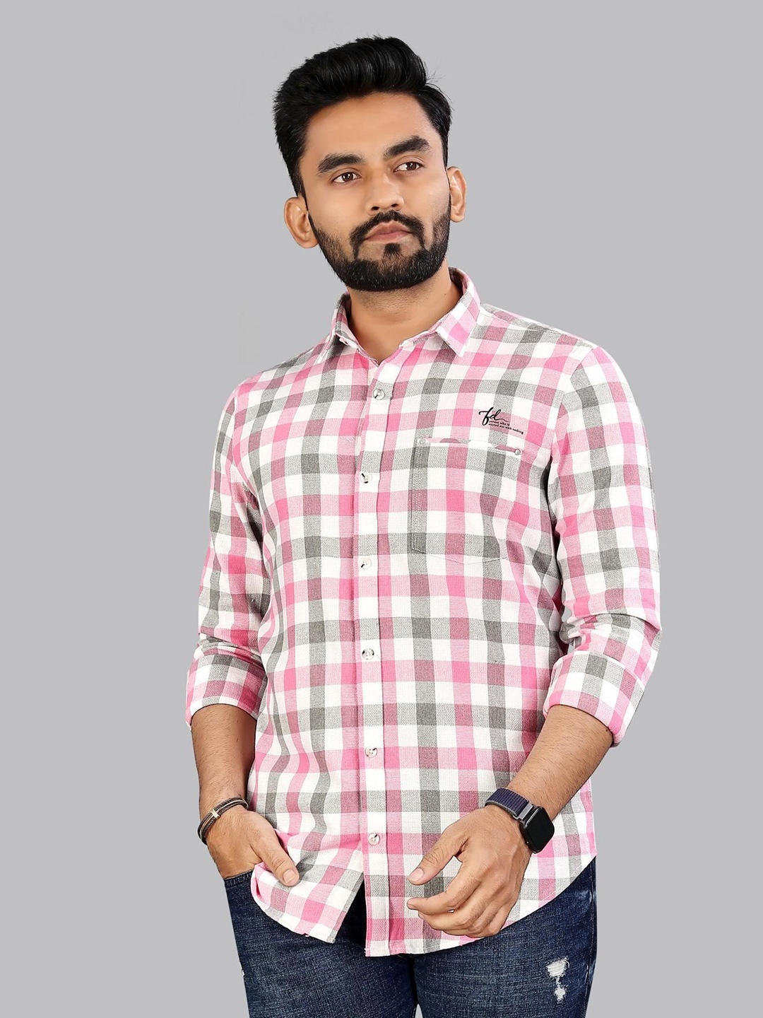 

ADWYN PETER Men Classic Gingham Checks Opaque Checked Casual Shirt, Pink