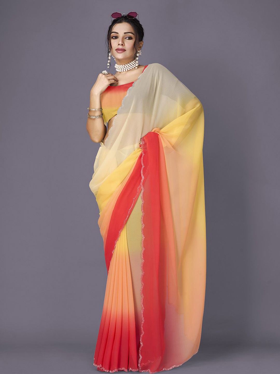 

NIRMAL CREATION Ombre Saree, Red