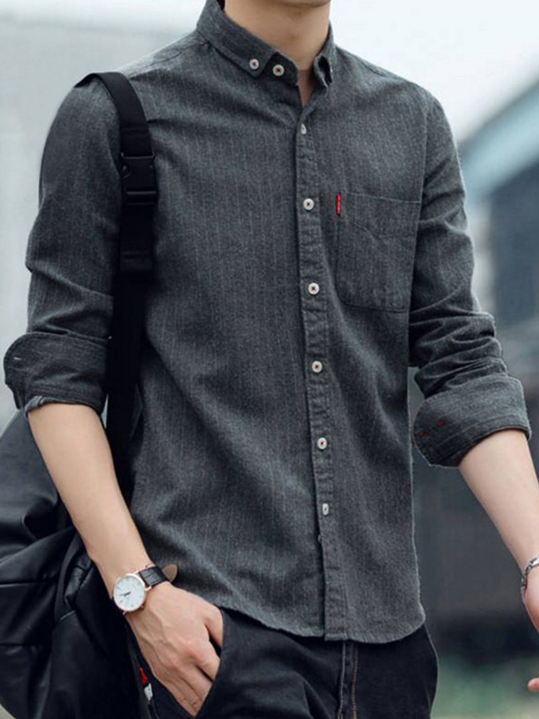 

StyleCast Men Slim Fit Faded Opaque Faded Casual Shirt, Charcoal