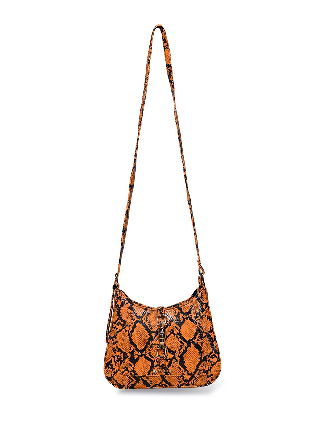 

PELLE LUXUR Floral Printed PU Structured Sling Bag, Orange