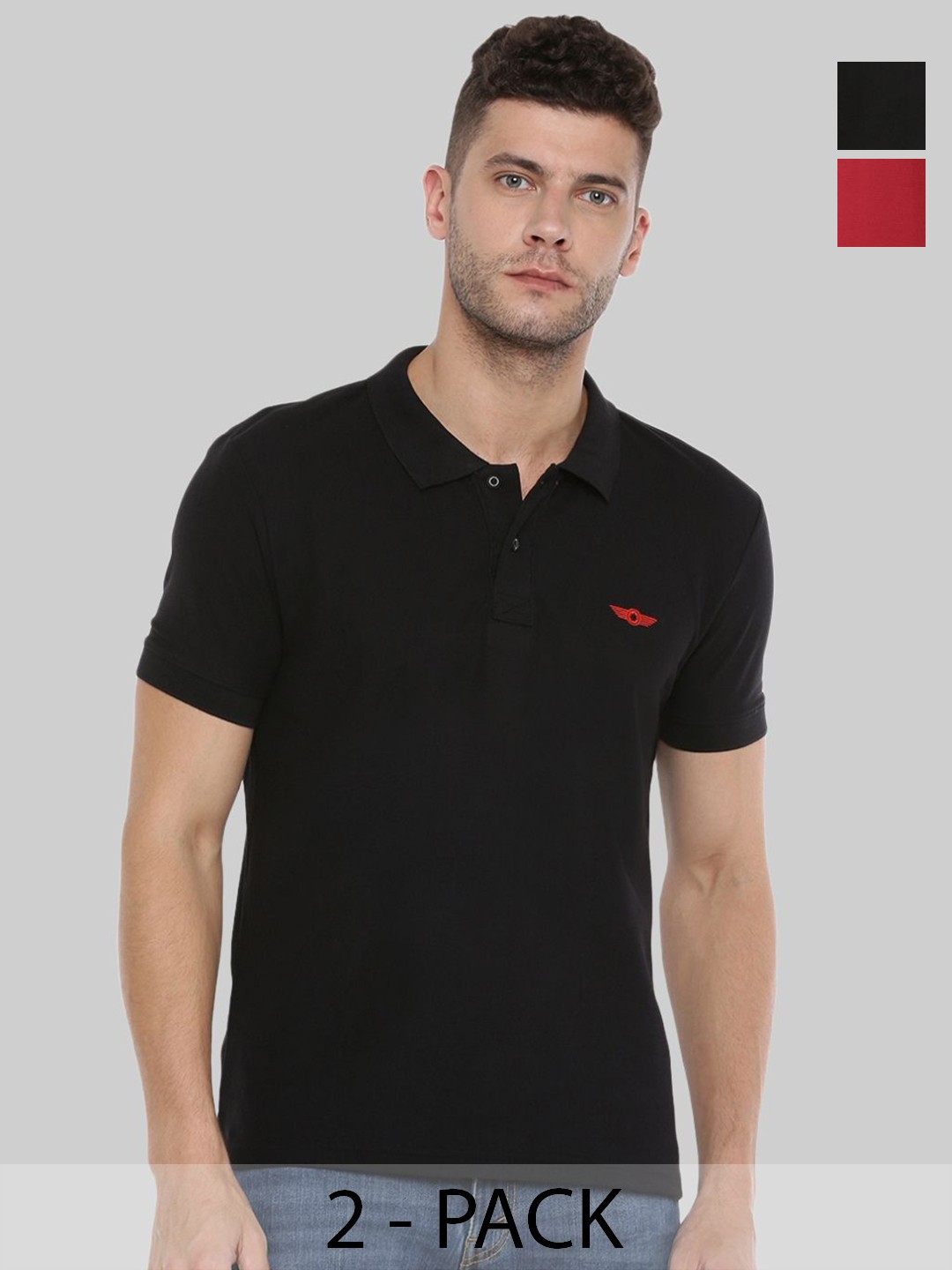 

Force NXT Men Pack Of 2 Solid Polo Collar Cotton T-Shirt, Red