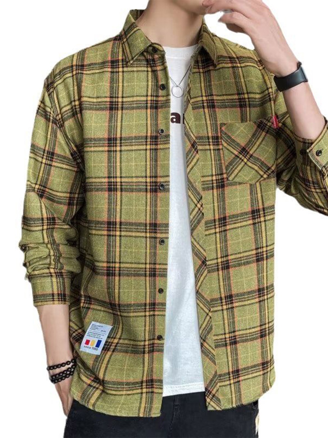 

StyleCast Men Tartan Checks Opaque Checked Casual Shirt, Olive