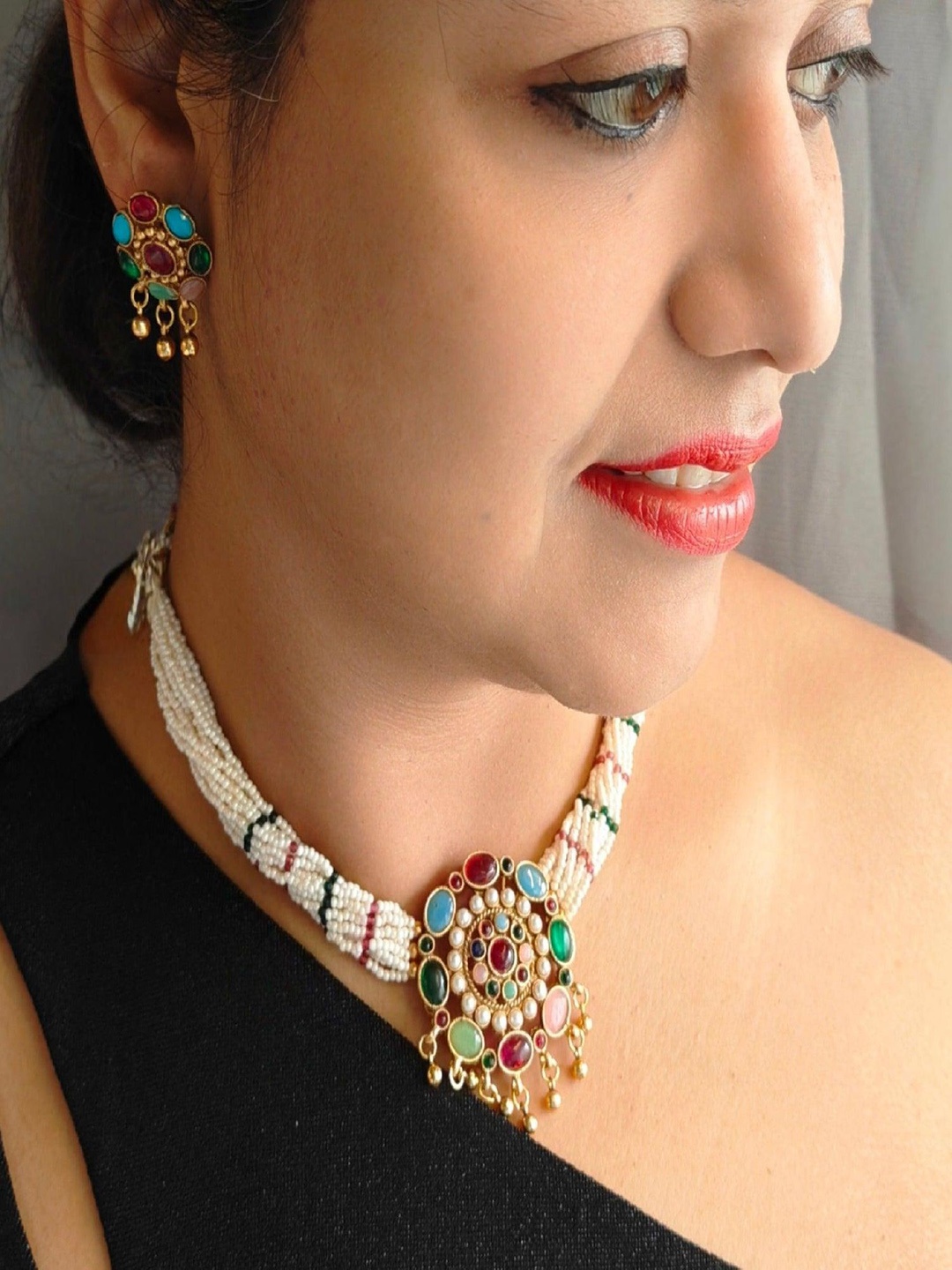 

GRIIHAM Gold-Plated Navartna American Diamond Studded Necklace and Earrings