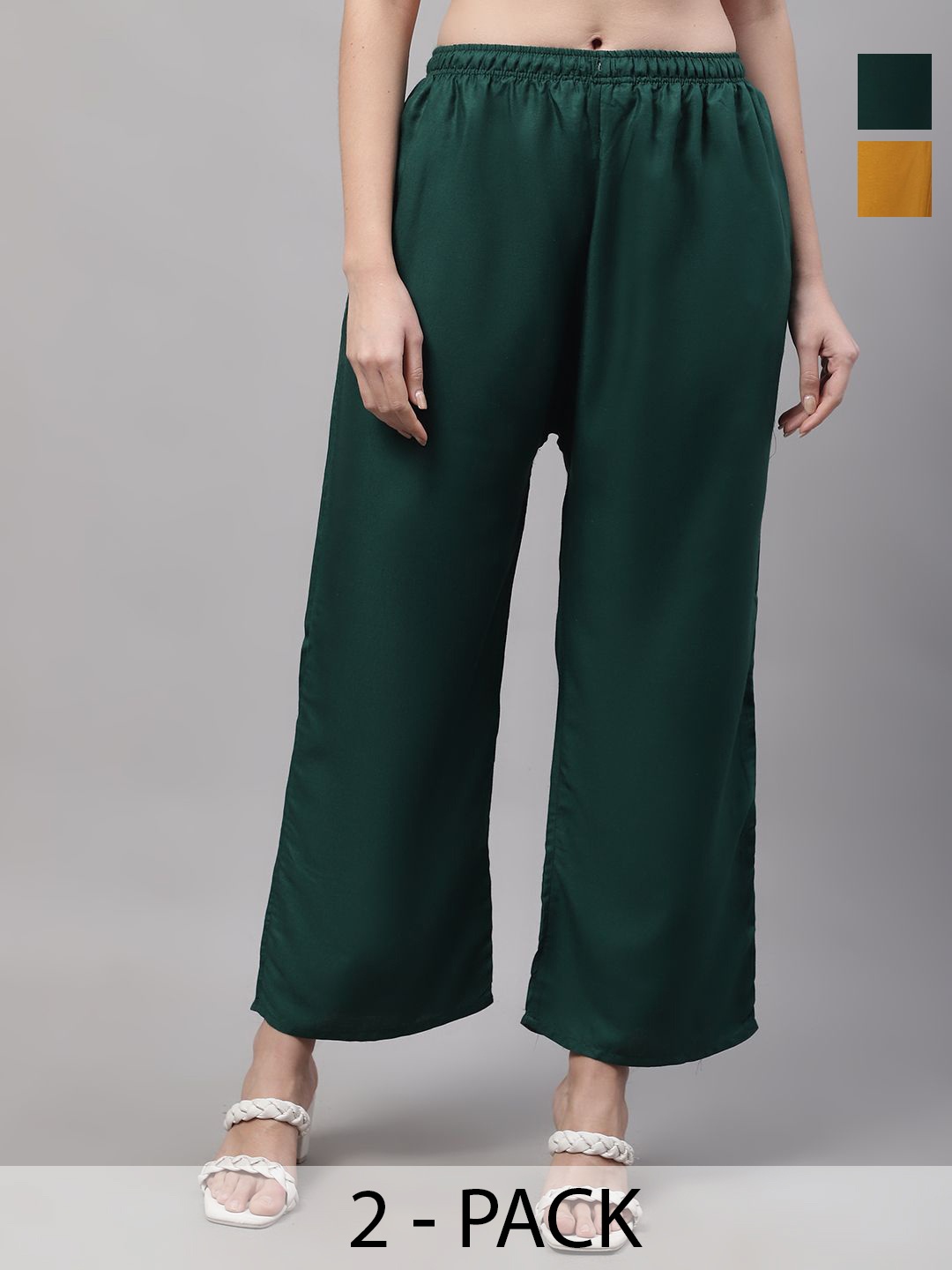 

Jinfo Pack of 2 Women Solid Palazzos, Green