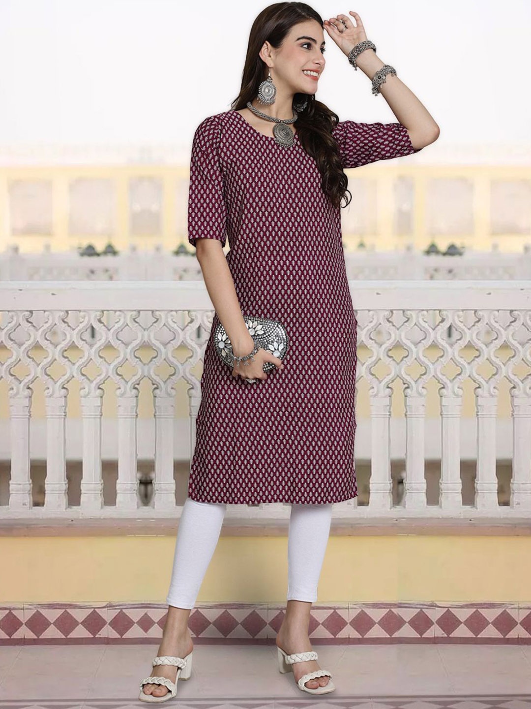 

7Threads Women Ethnic Motifs Printed Sequinned Floral Crepe Kurta, Multi
