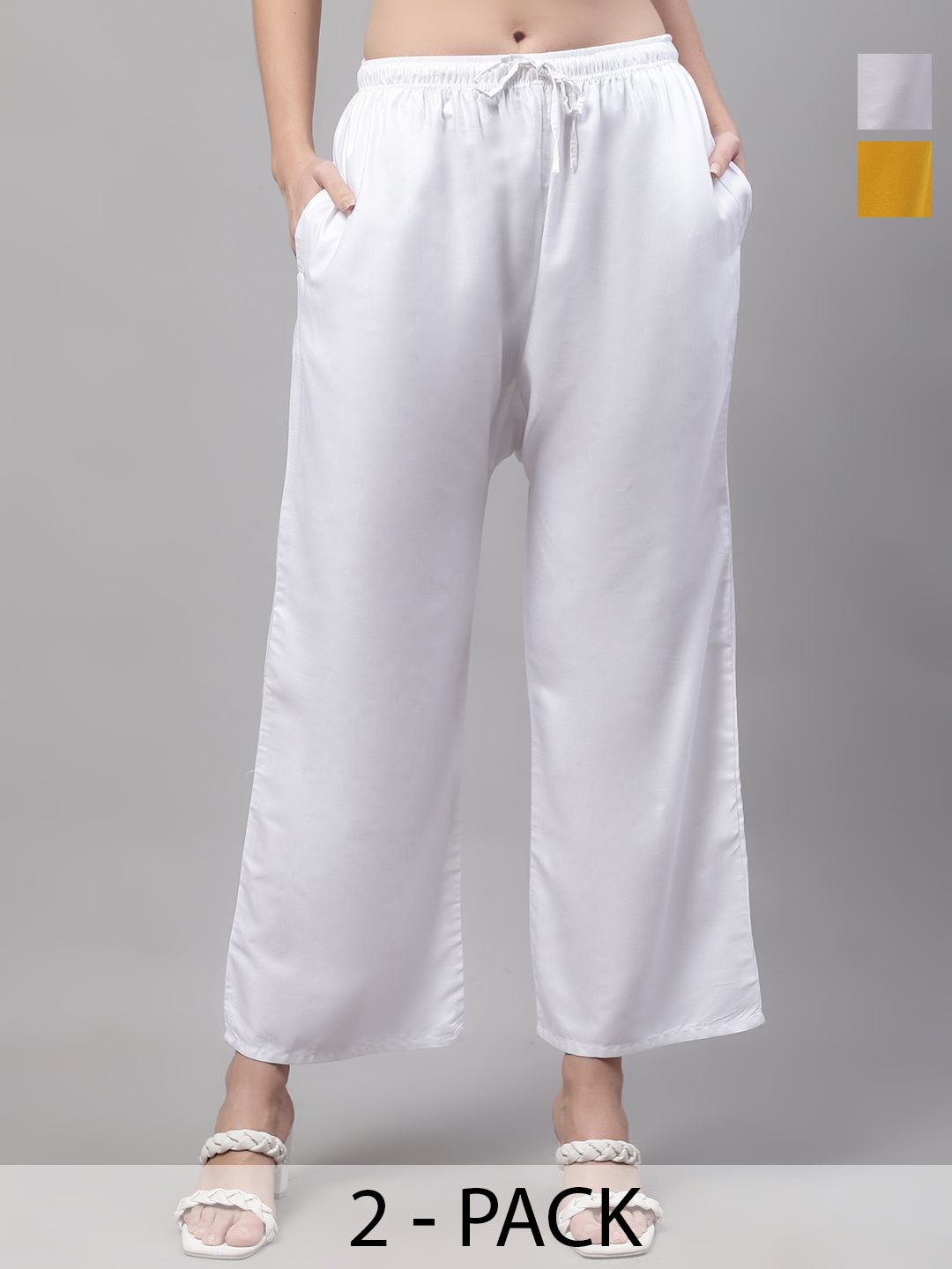 

Jinfo Women Pack of 2 Solid Knitted Ethnic Palazzos, White