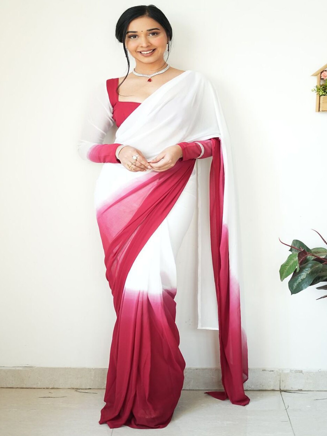 

SANJANA SILK Ombre Pure Georgette Saree, White