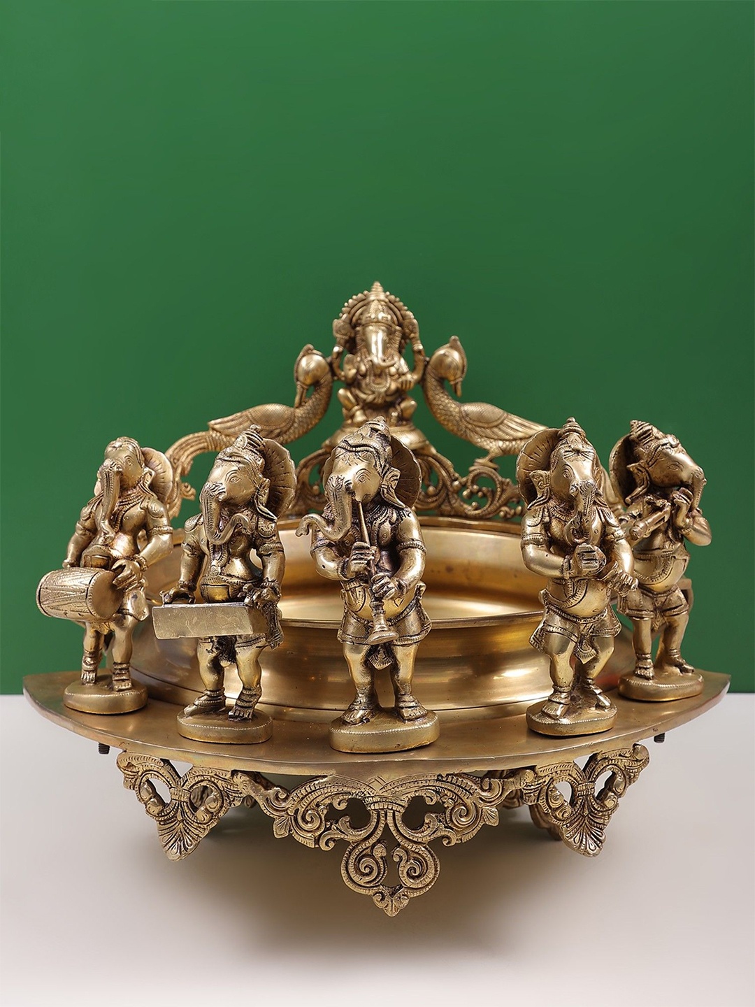 

Exotic India 19" Brass Musical Ganesha Urli, Gold