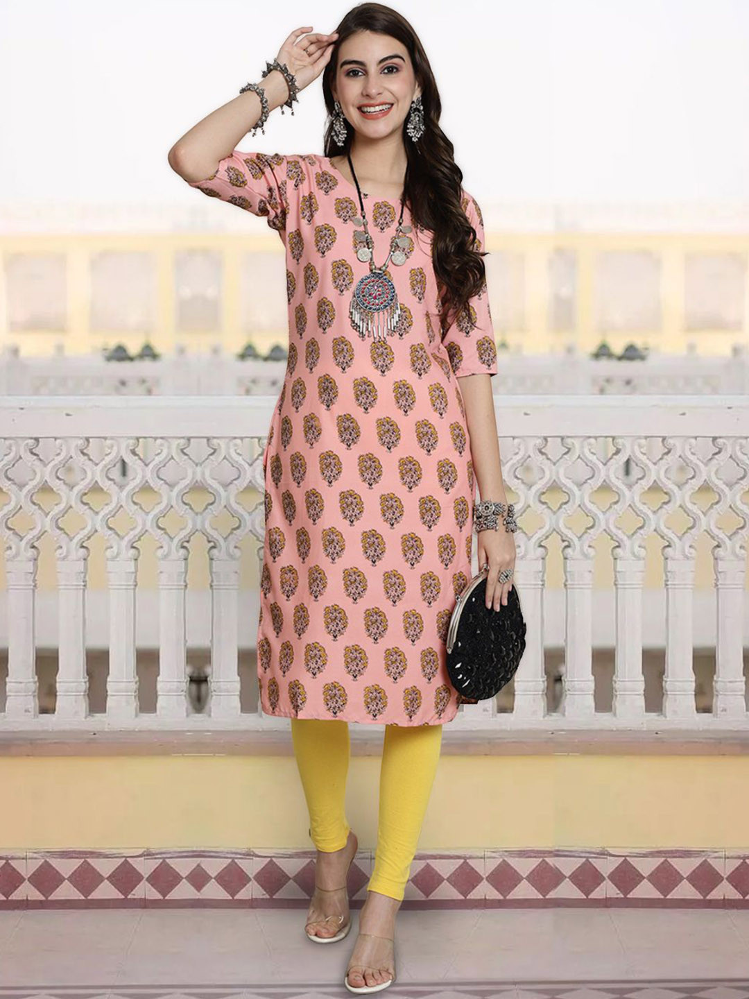 

7Threads Women Ethnic Motifs Printed Sequinned Floral Crepe Kurta, Multi