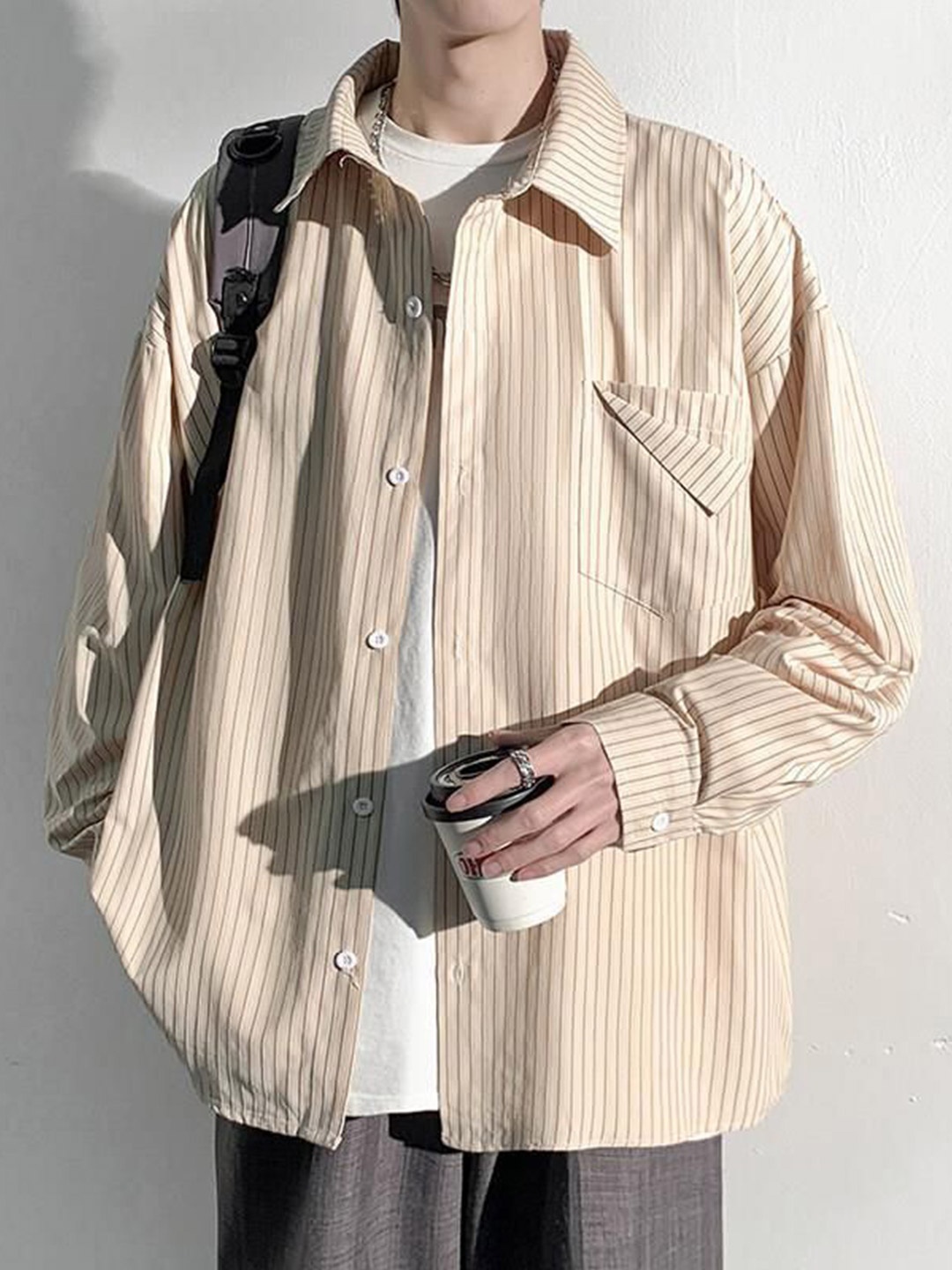 

StyleCast Men Opaque Striped Casual Shirt, Cream