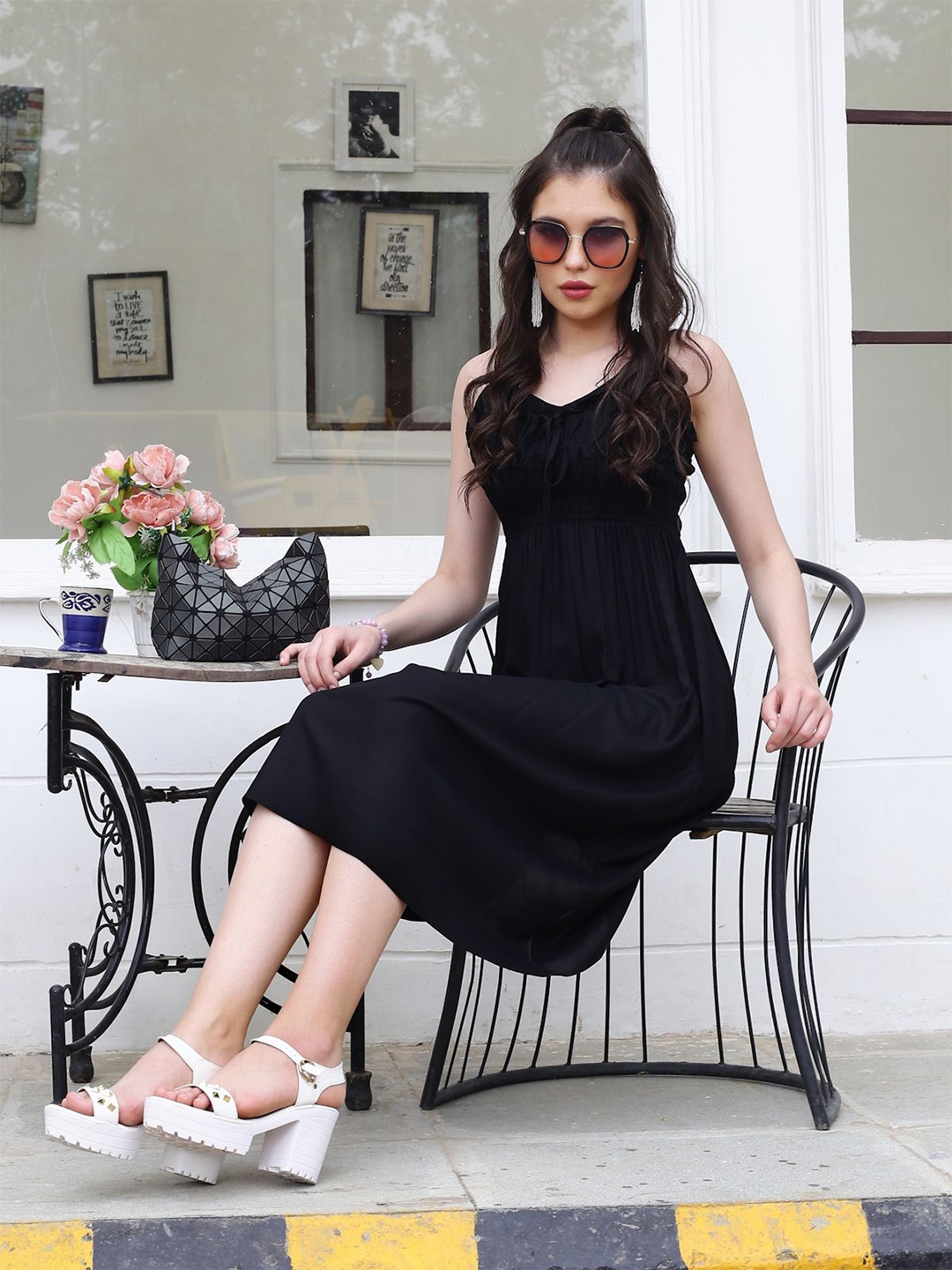 

Sera Fit & Flare Midi Sleeveless Dress, Black