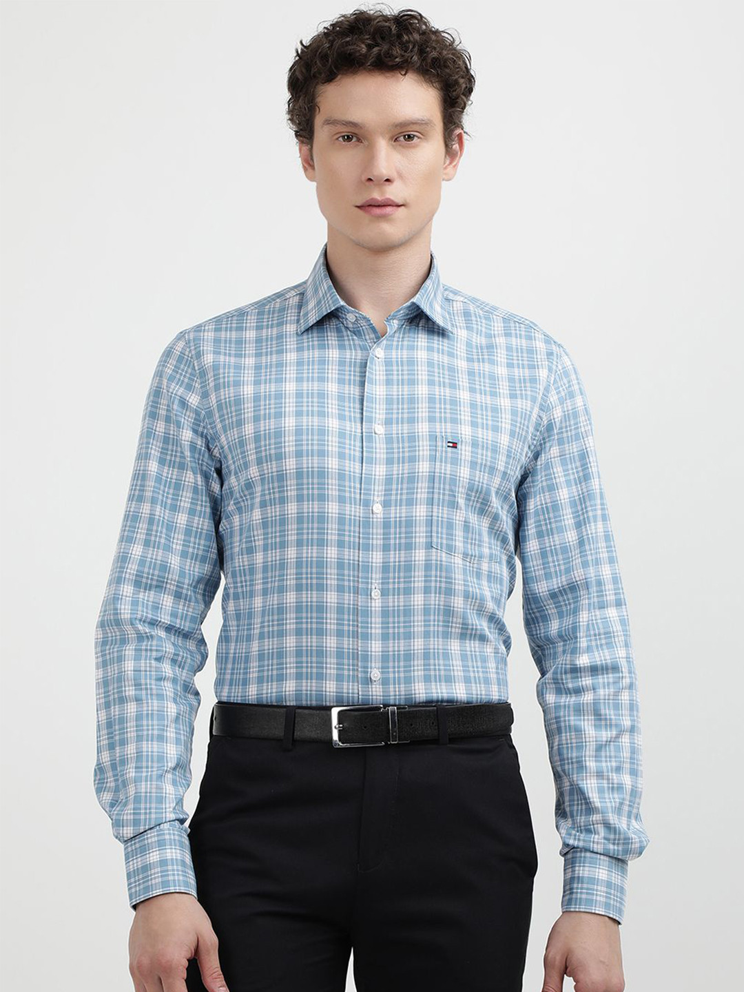 

Tommy Hilfiger Men Spread Collar Tartan Checked Cotton Casual Shirt, Blue