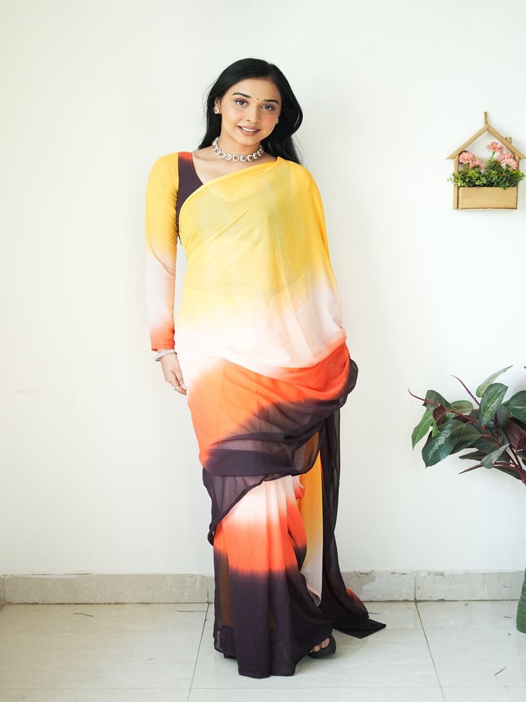 

Sitanjali Ombre Schiffli Dyed Mysore Silk Saree, Yellow