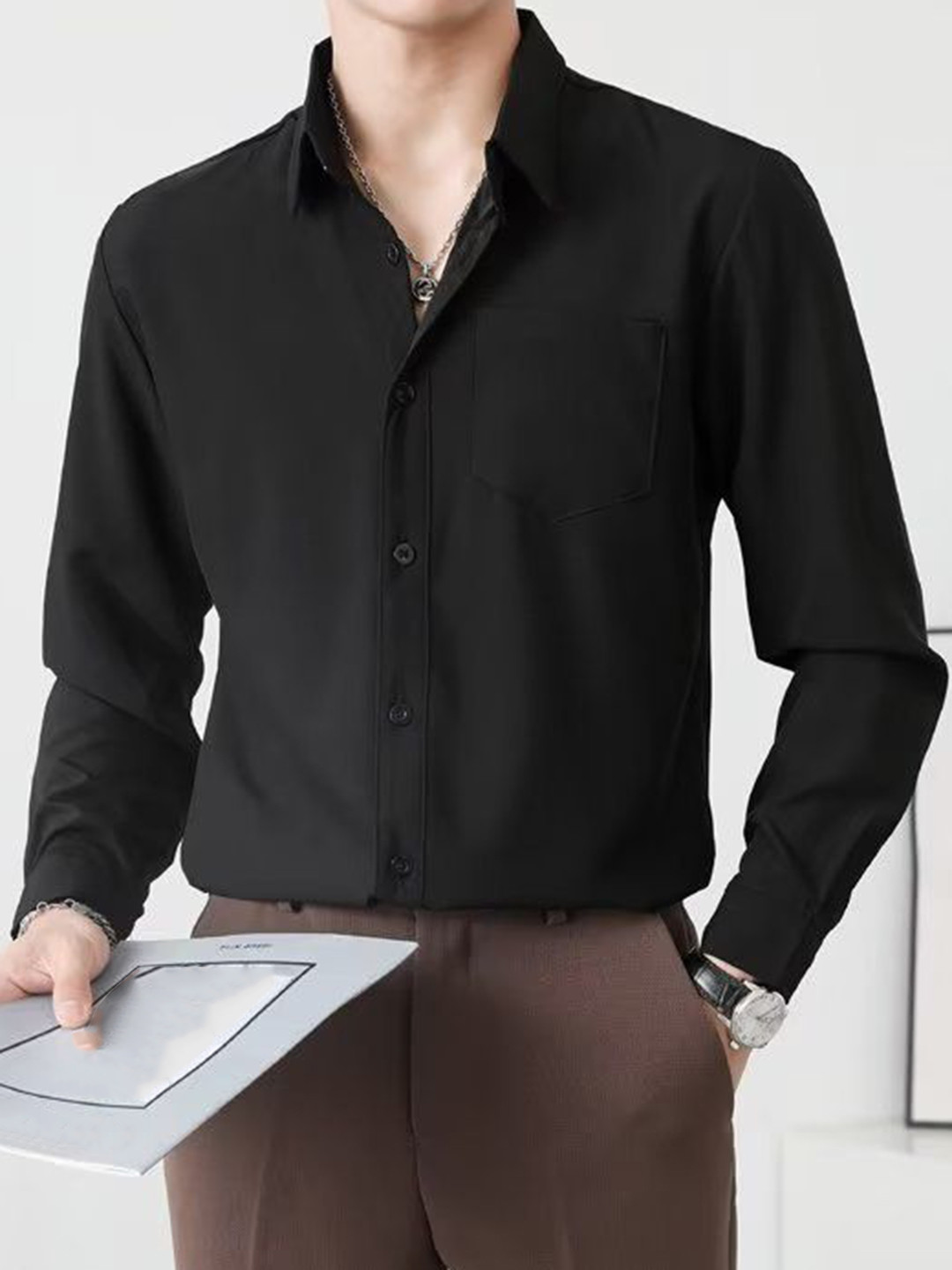 

StyleCast Men Opaque Formal Shirt, Black