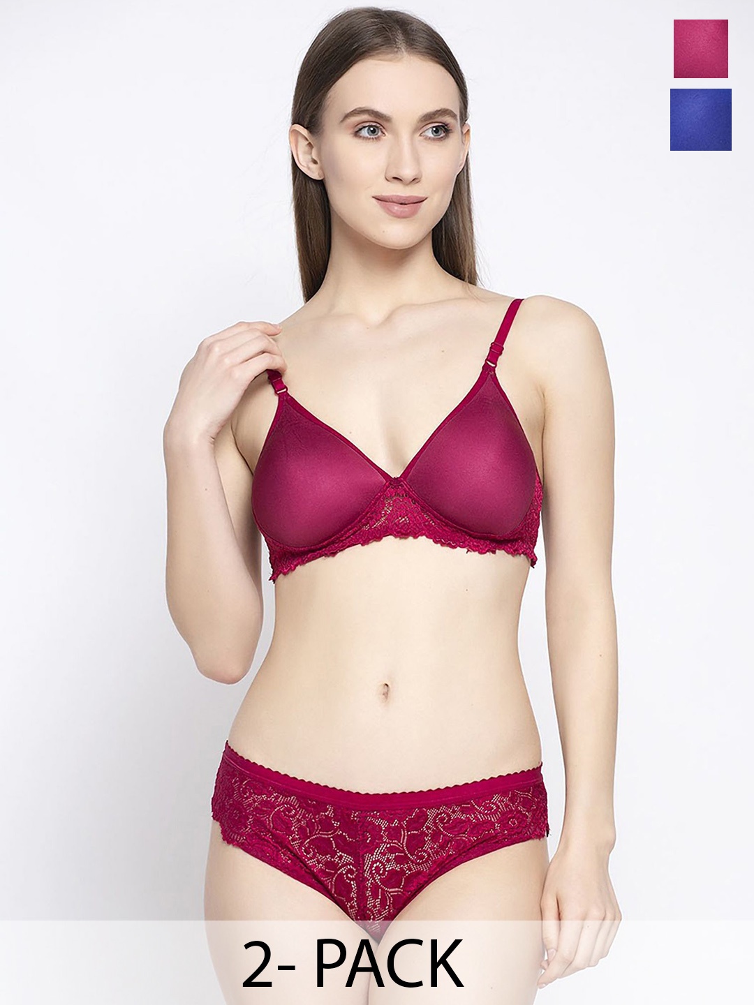 

AROUSY Pack of 2 Self Design Lightly Padded Lingerie, Blue