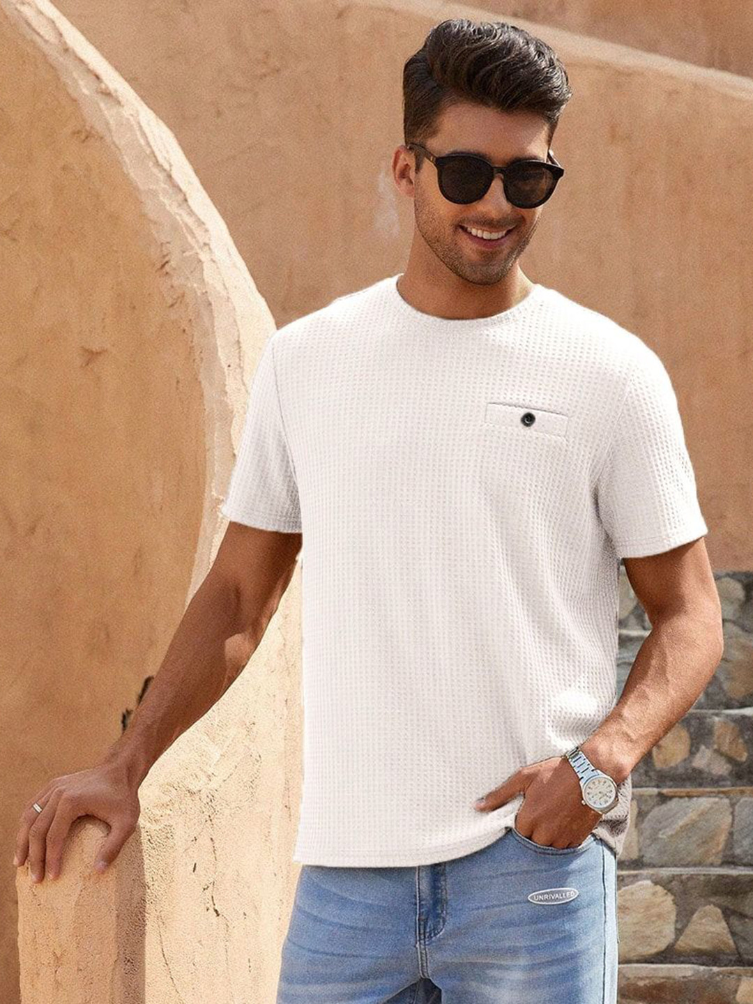 

TAGDO Men Solid Round Neck T-Shirt, White