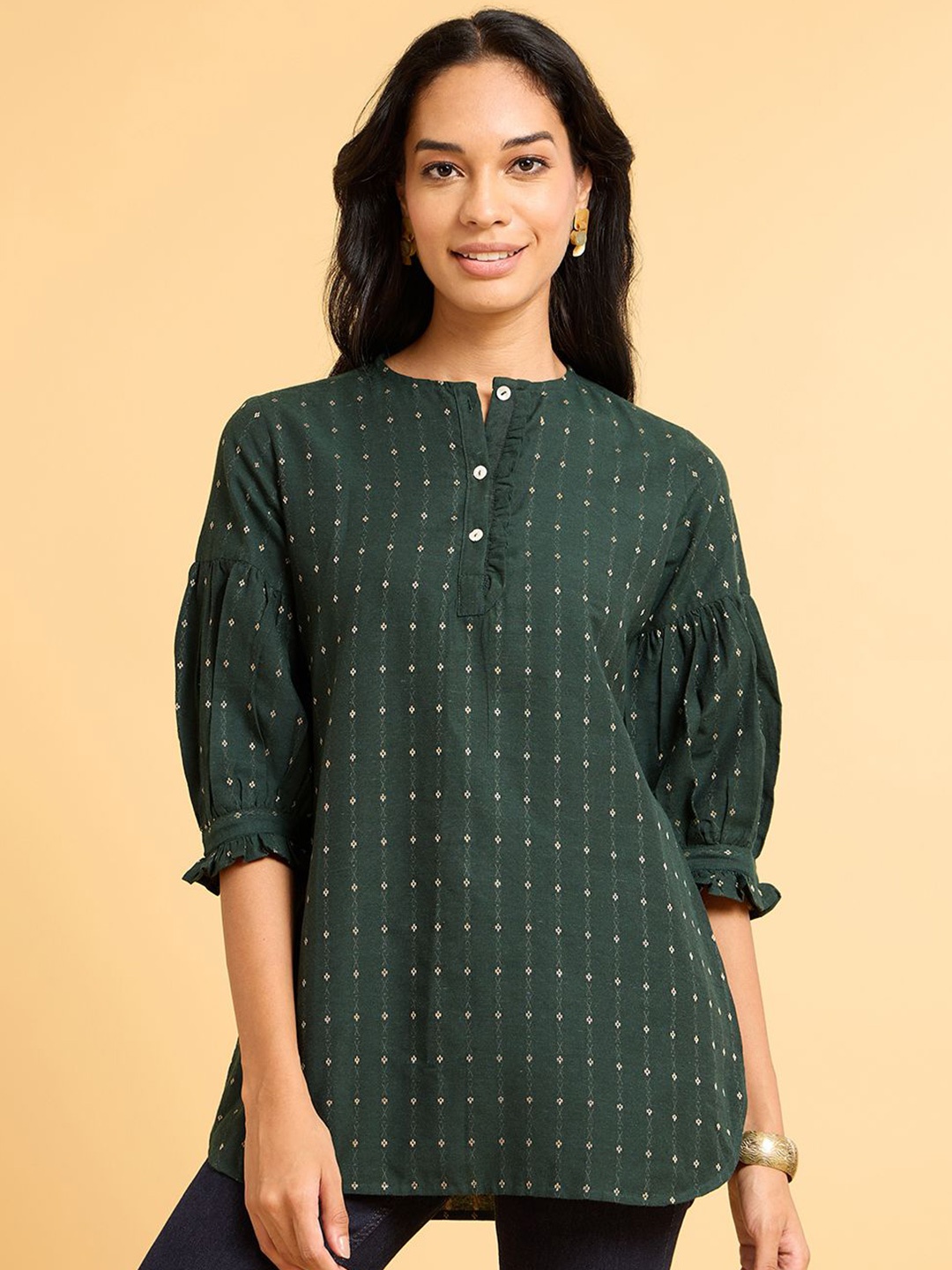 

Saaki Mandarin Collar Tunic, Green