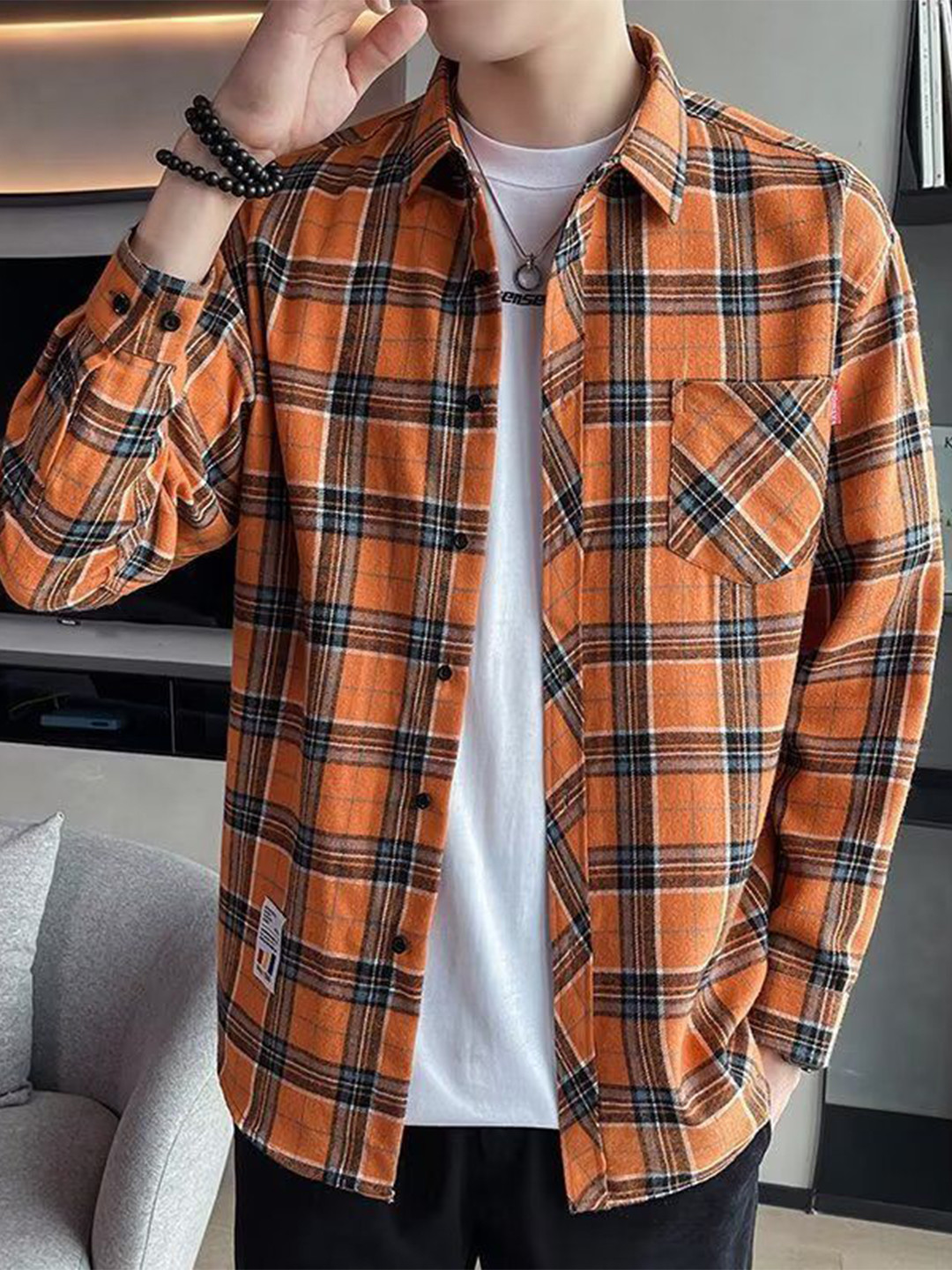 

StyleCast Men Tartan Checks Opaque Checked Casual Shirt, Orange