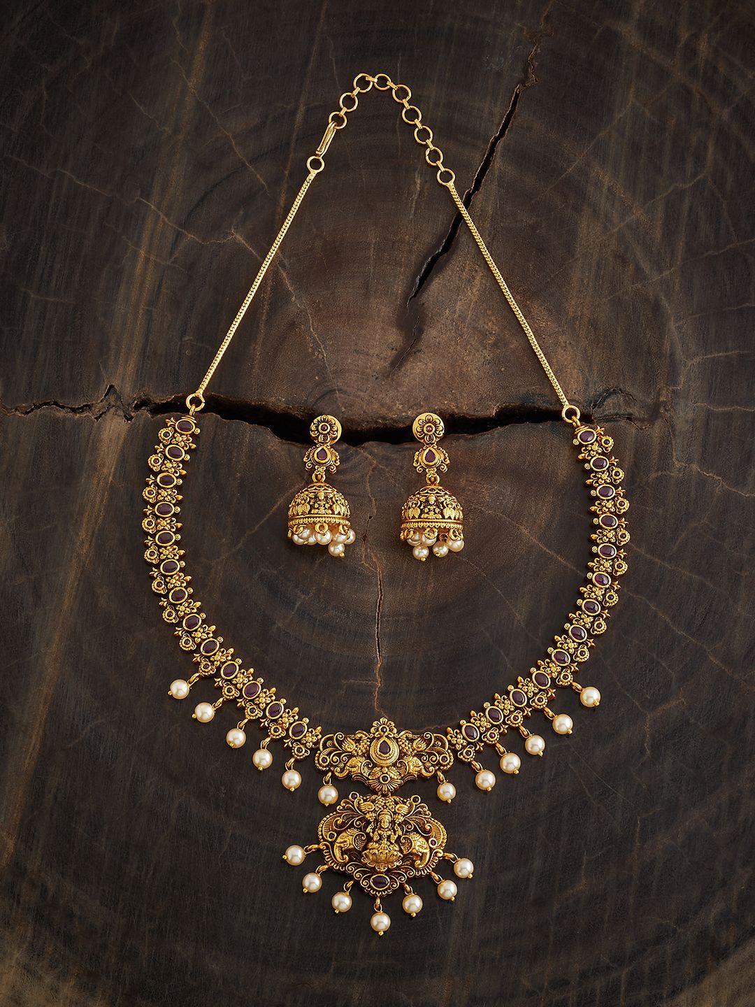 

Kushal's Fashion Jewellery Gold Plated Stone Studded & Beaded Antique Jewellery Set