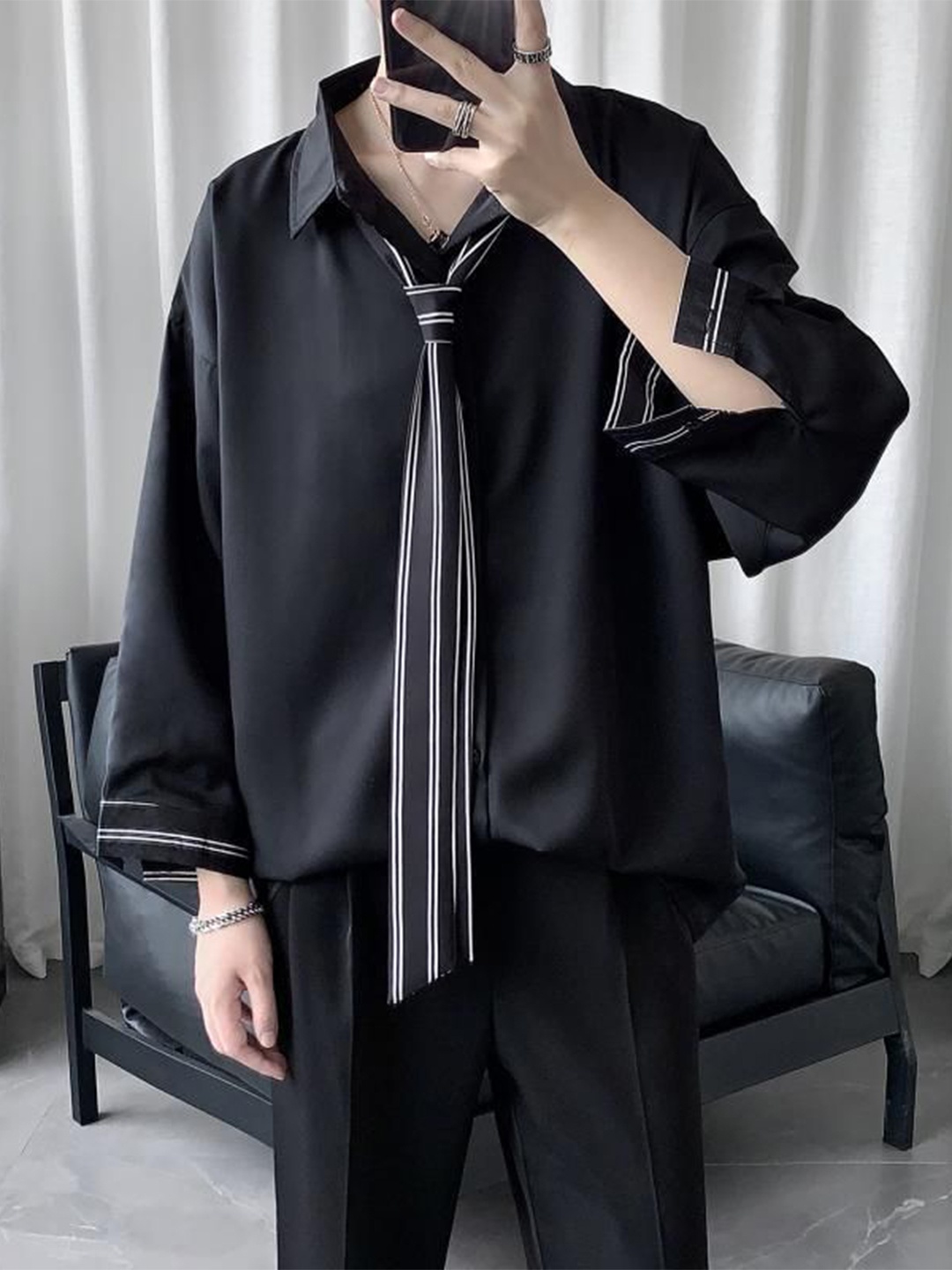 

StyleCast Men Opaque Printed Casual Shirt, Black