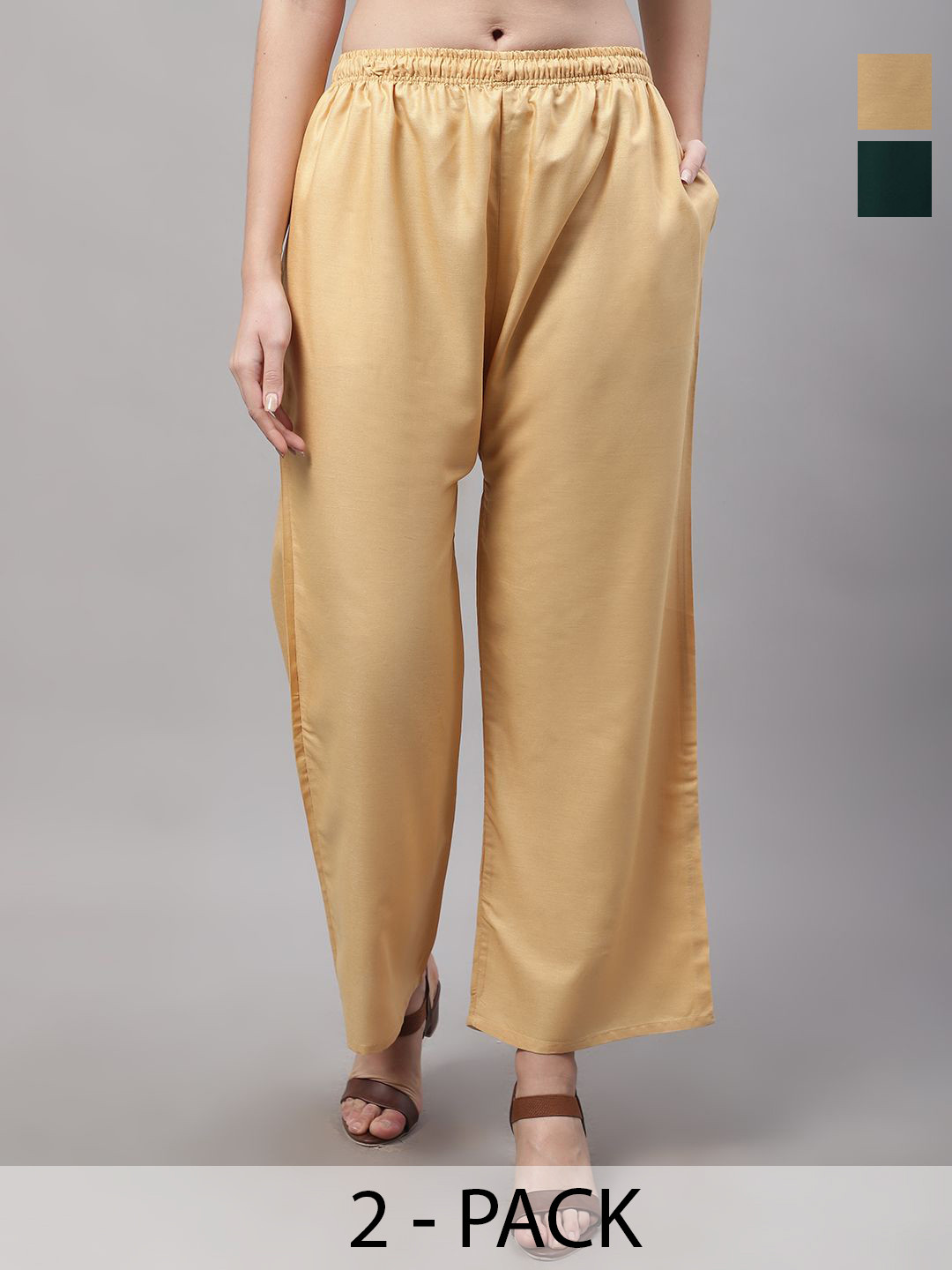 

Jinfo Pack of 2 Women Solid Palazzos, Beige