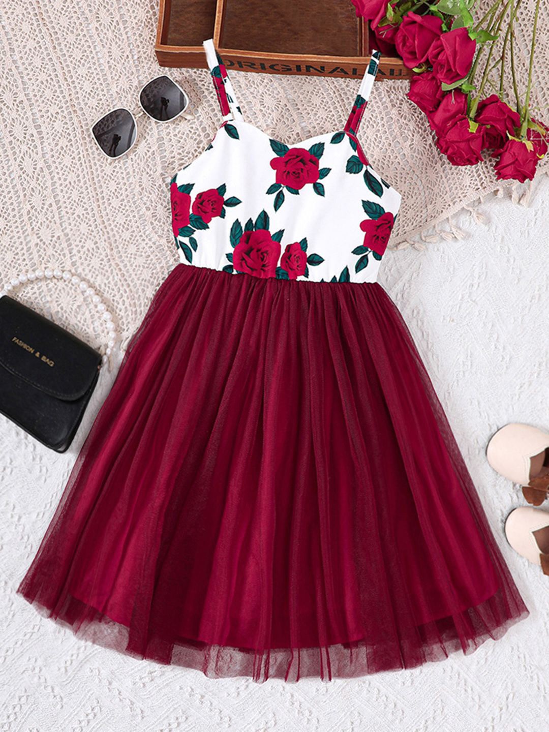 

INCLUD Floral Fit & Flare Dress, Maroon