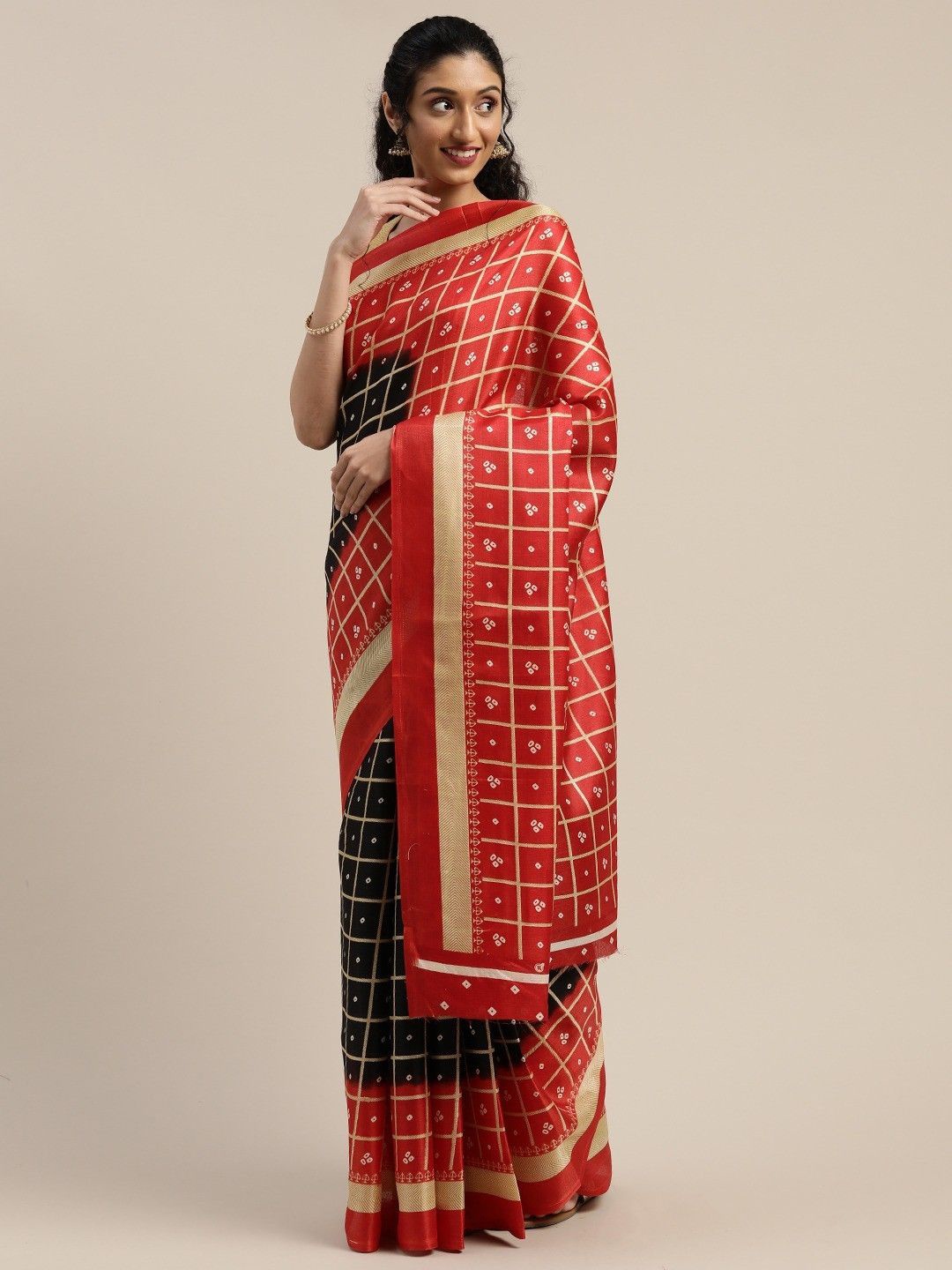 

KALINI Bandhani Art Silk Bandhani Saree, Black