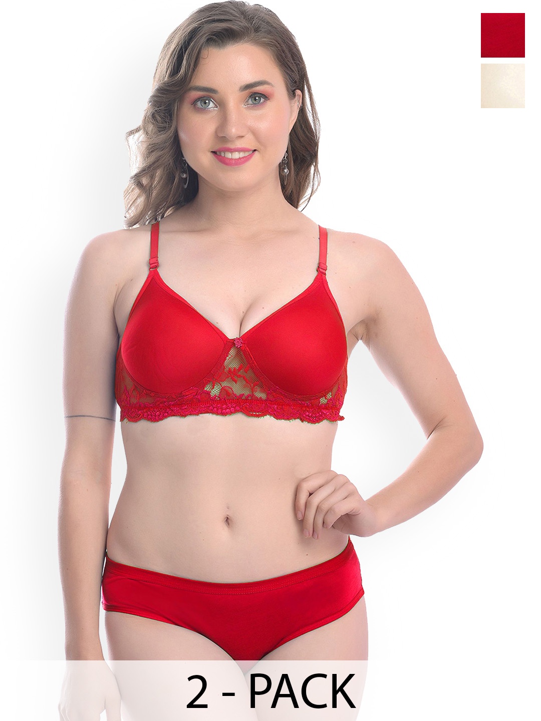 

AROUSY Pack Of 2 Lightly-Padded Lingerie Set, Red