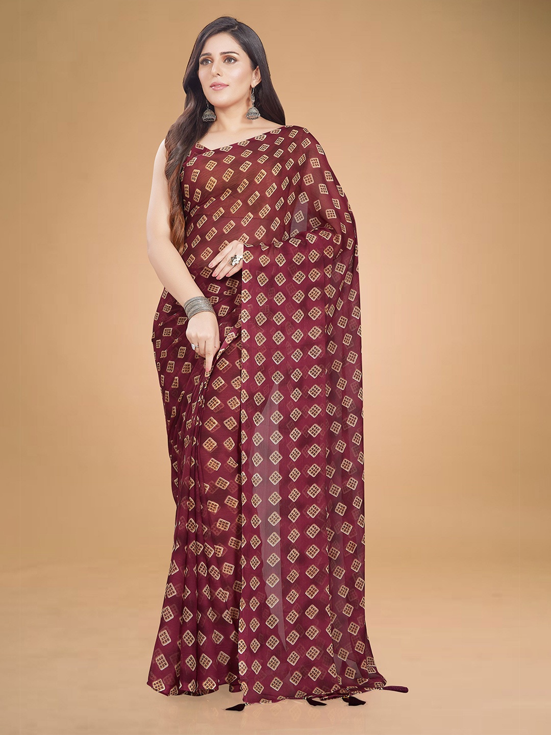 

Rani Saahiba Bandhani Poly Chiffon Bandhani Saree, Maroon