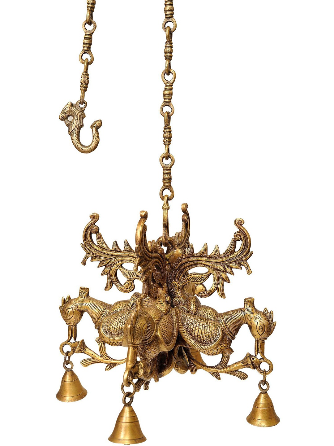 

Exotic India 12" Brass Peacock Hanging Bells, Gold
