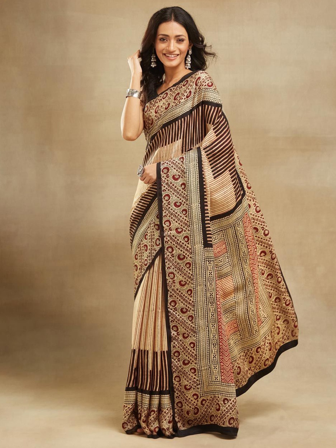 

Fabindia Ethnic Motifs Bagh Saree, Beige