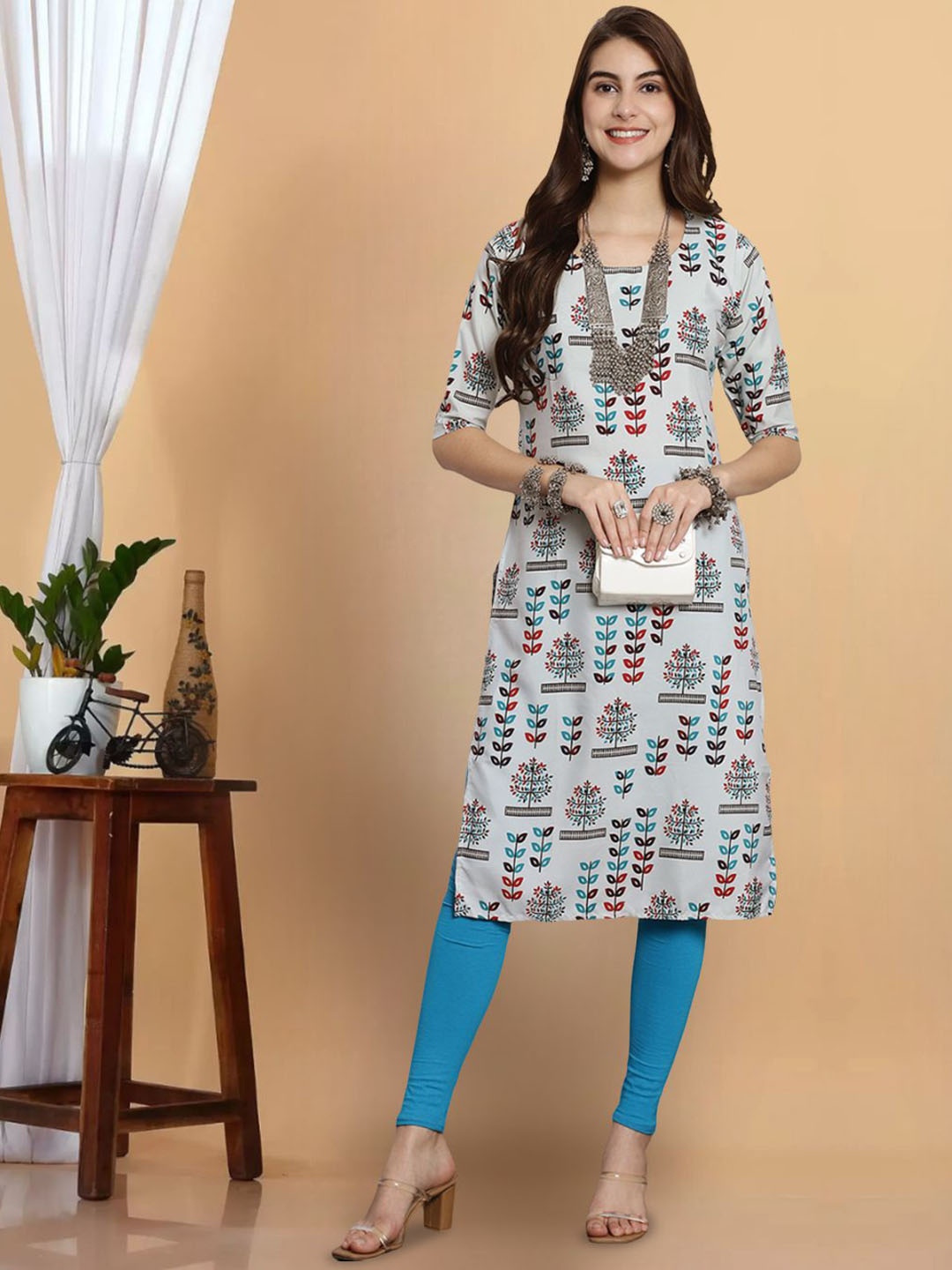 

7Threads Women Printed Floral Crepe Kurta, Multi