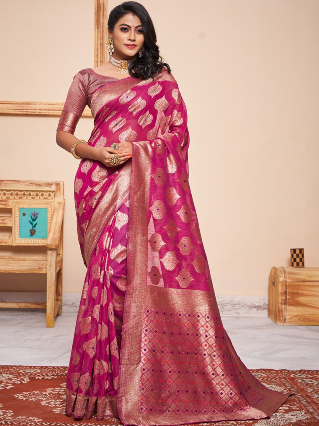 

ASISA Woven Design Zari Saree, Pink
