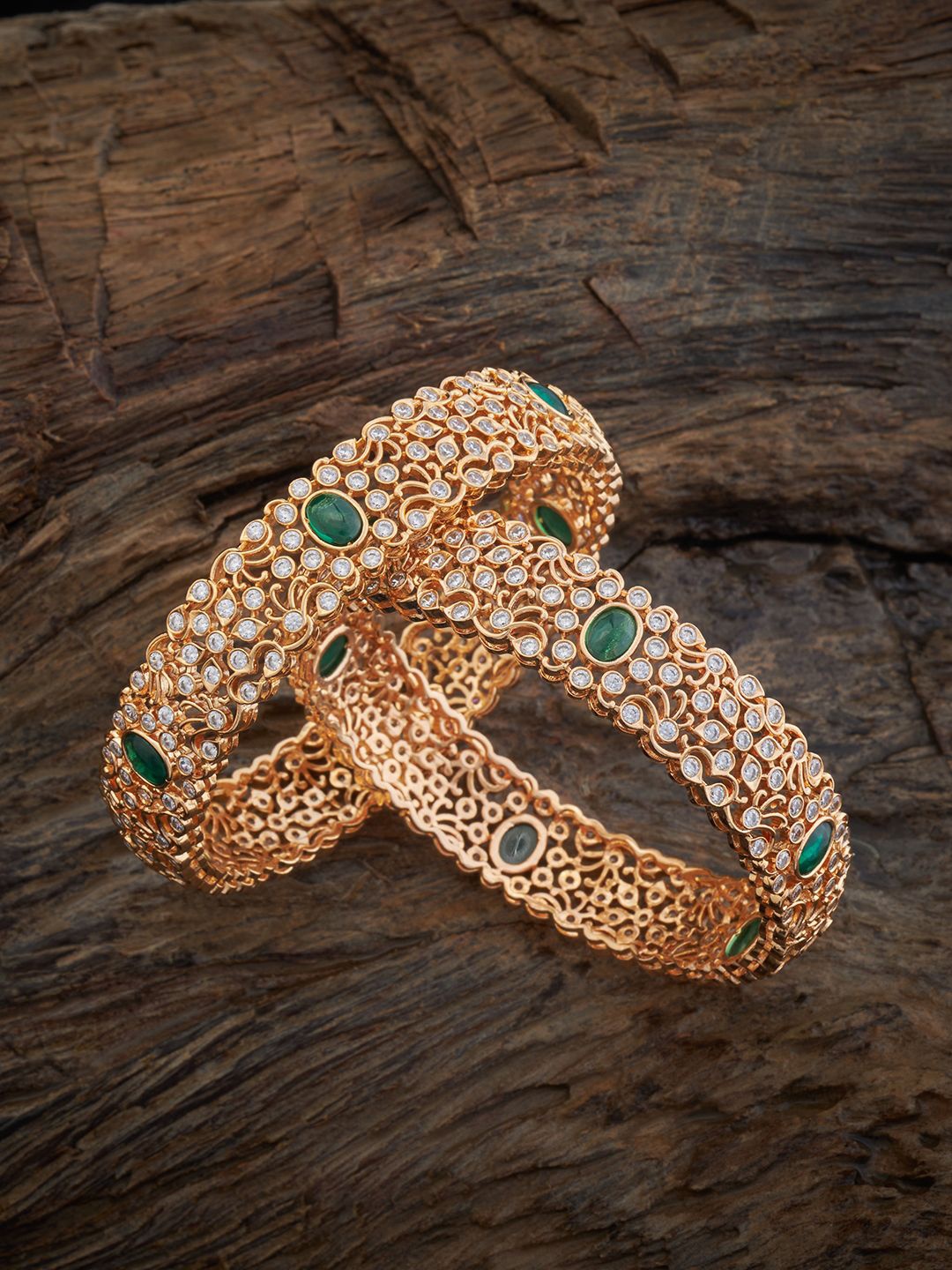 

Kushal's Fashion Jewellery Set Of 2 Gold-Plated & Zircon Stones-Studded Bangles