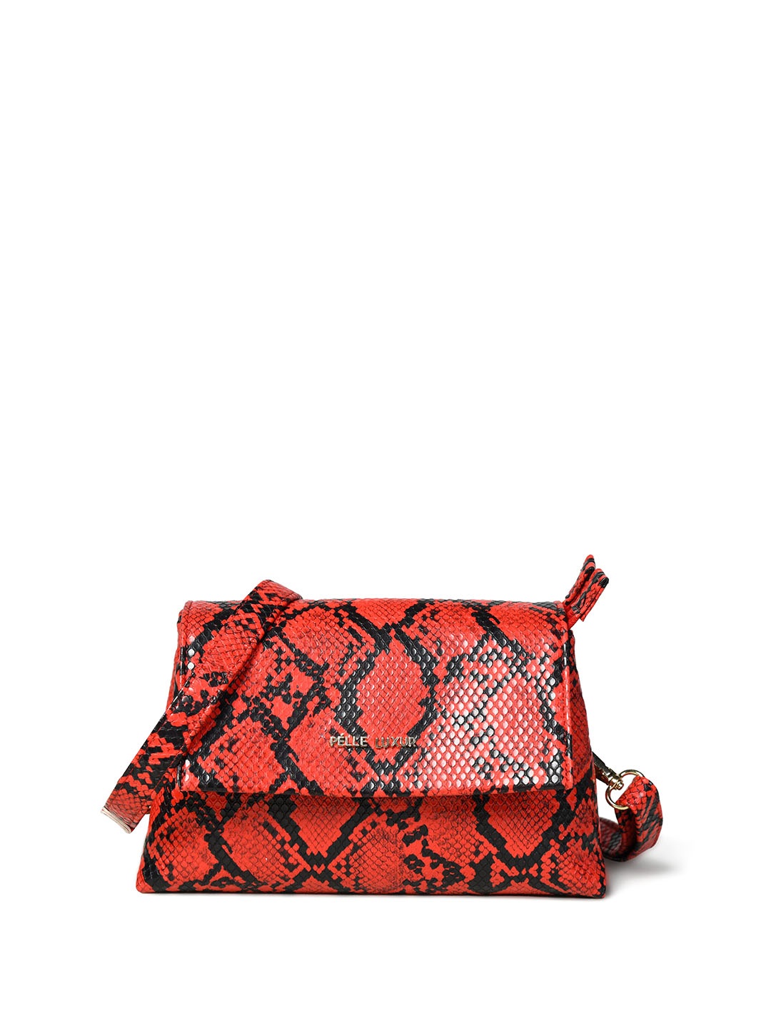 

PELLE LUXUR Animal Textured PU Structured Sling Bag with Tasselled, Red