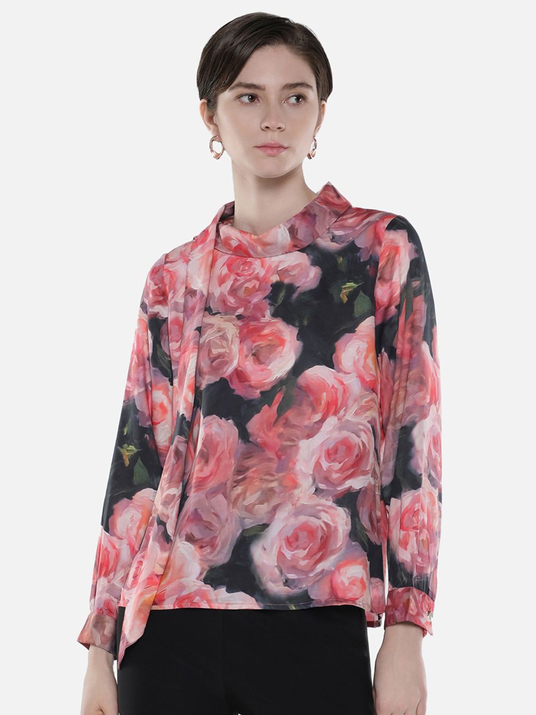

RAREISM Women Floral Printed Round Neck Cotton Top, Multi