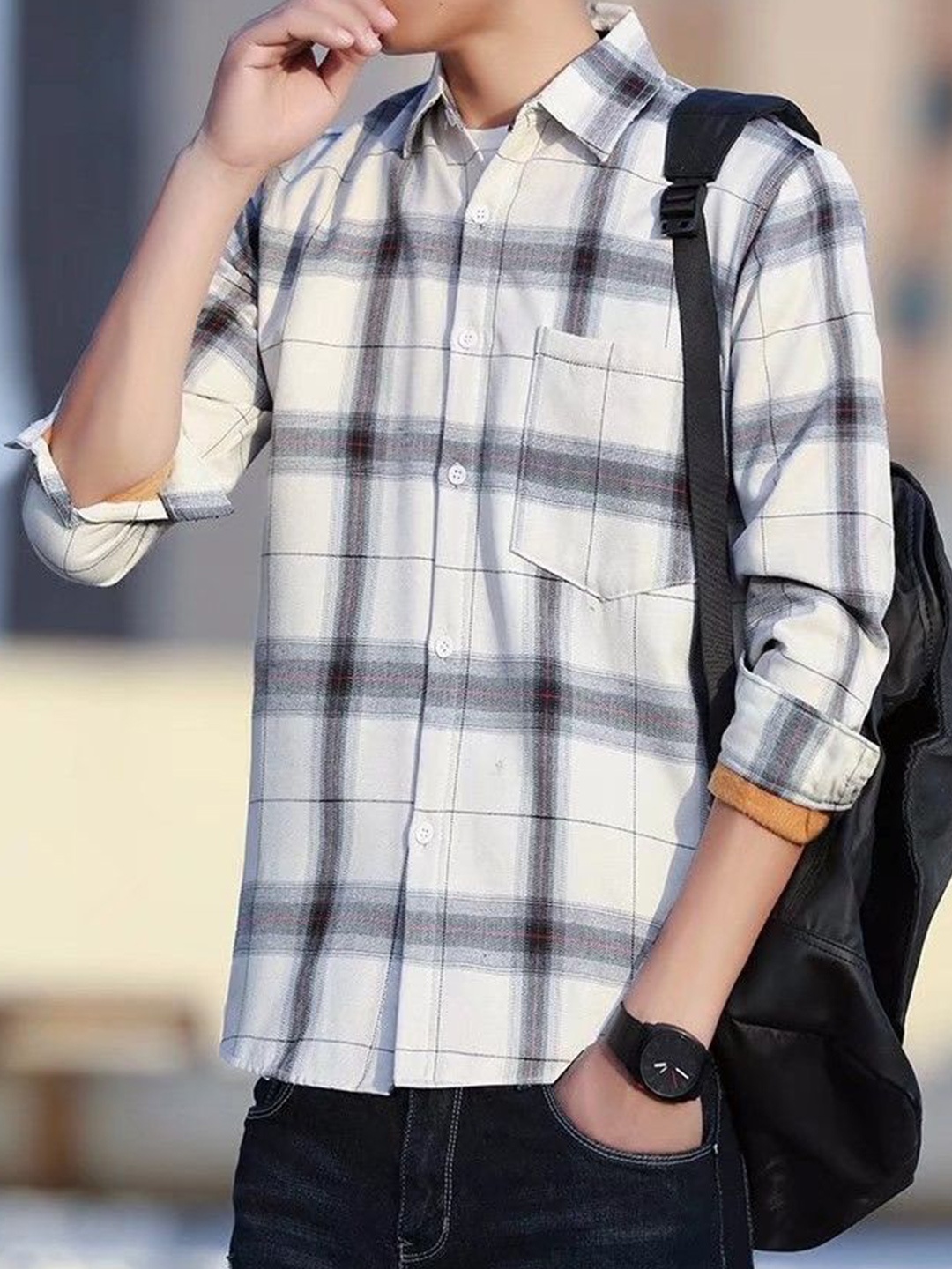 

StyleCast Men Tartan Checks Opaque Checked Casual Shirt, White