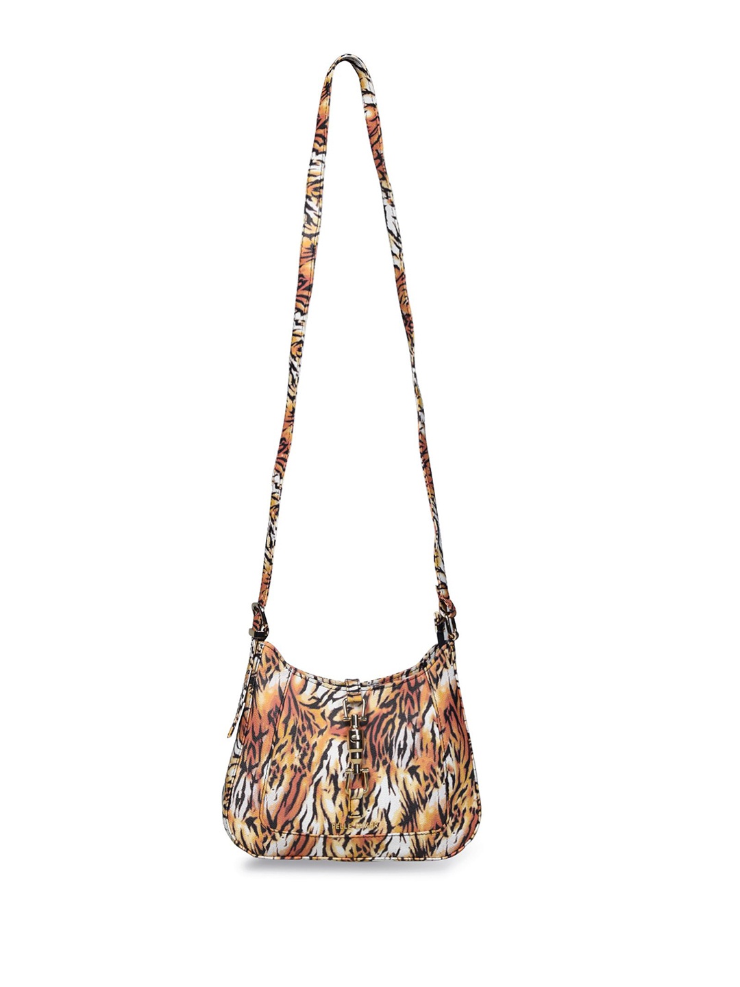 

PELLE LUXUR Textured PU Swagger Sling Bag with Fringed, Orange