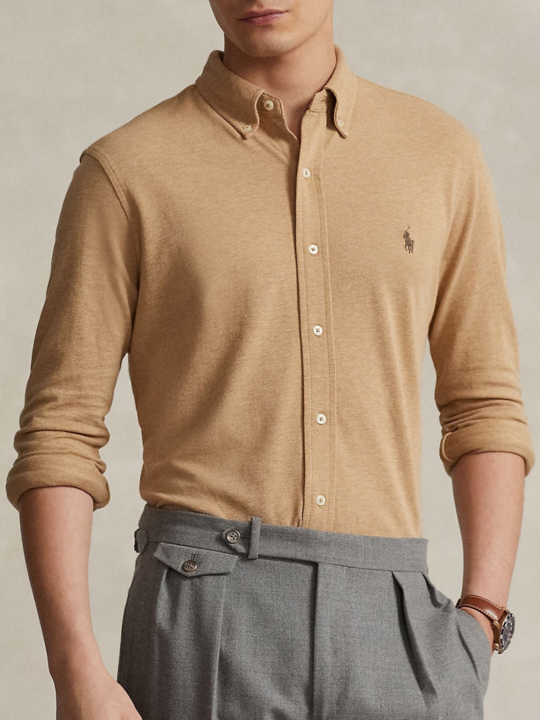 

Polo Ralph Lauren Cotton Slim-Fit Shirts, Beige
