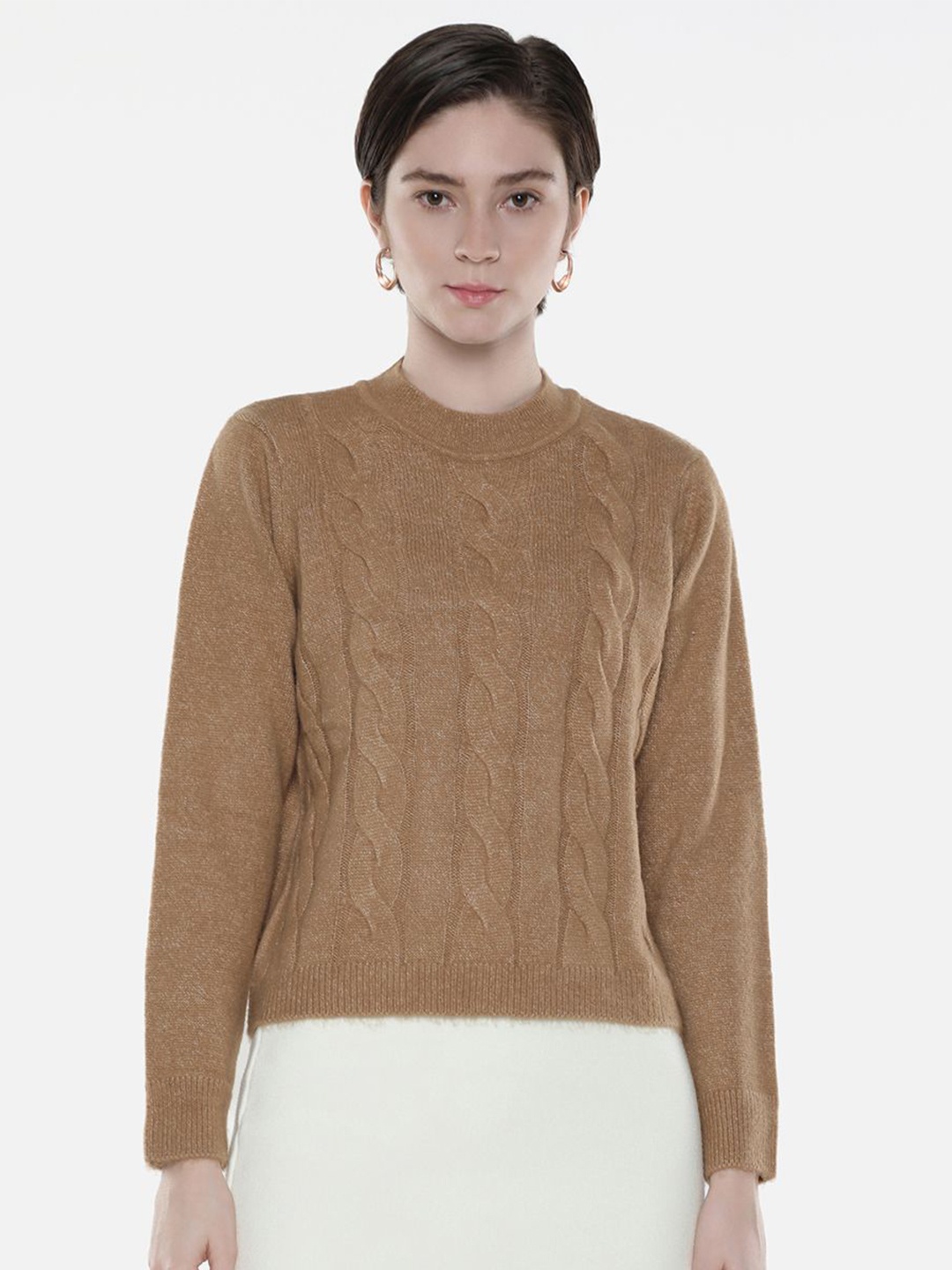 

RAREISM Women Cable Knit Pullover, Brown